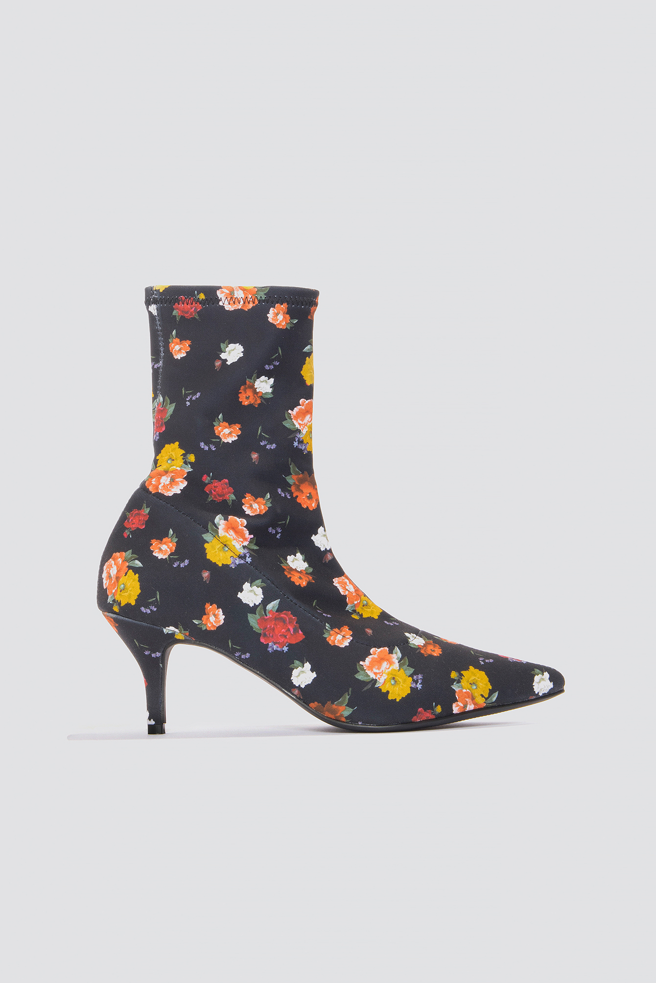 Kitten Heel Sock Boot Yellow Flower