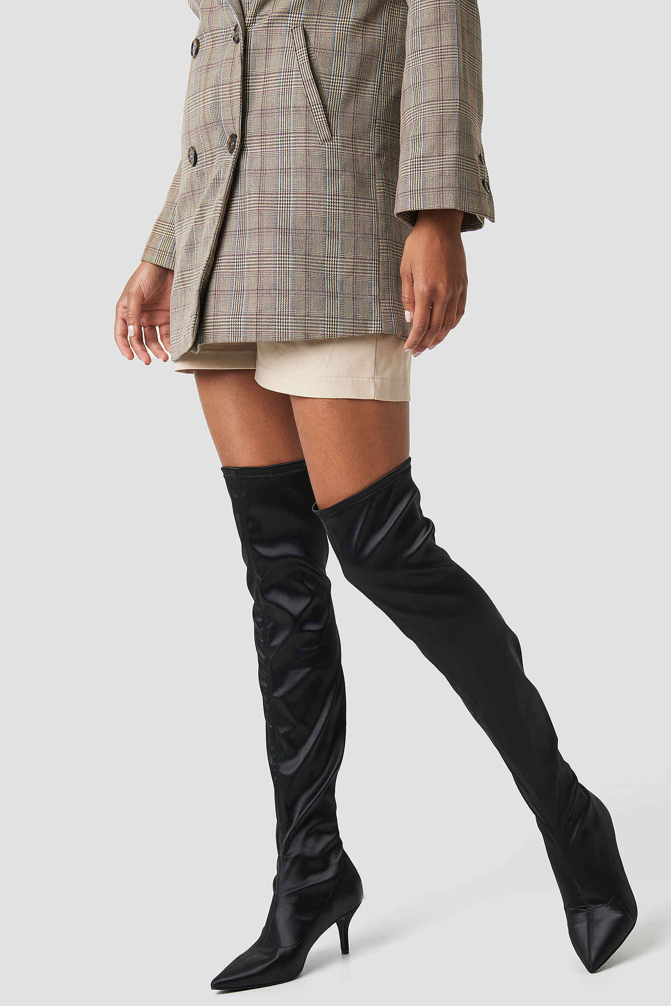 Knee High Satin Sock Boot Black