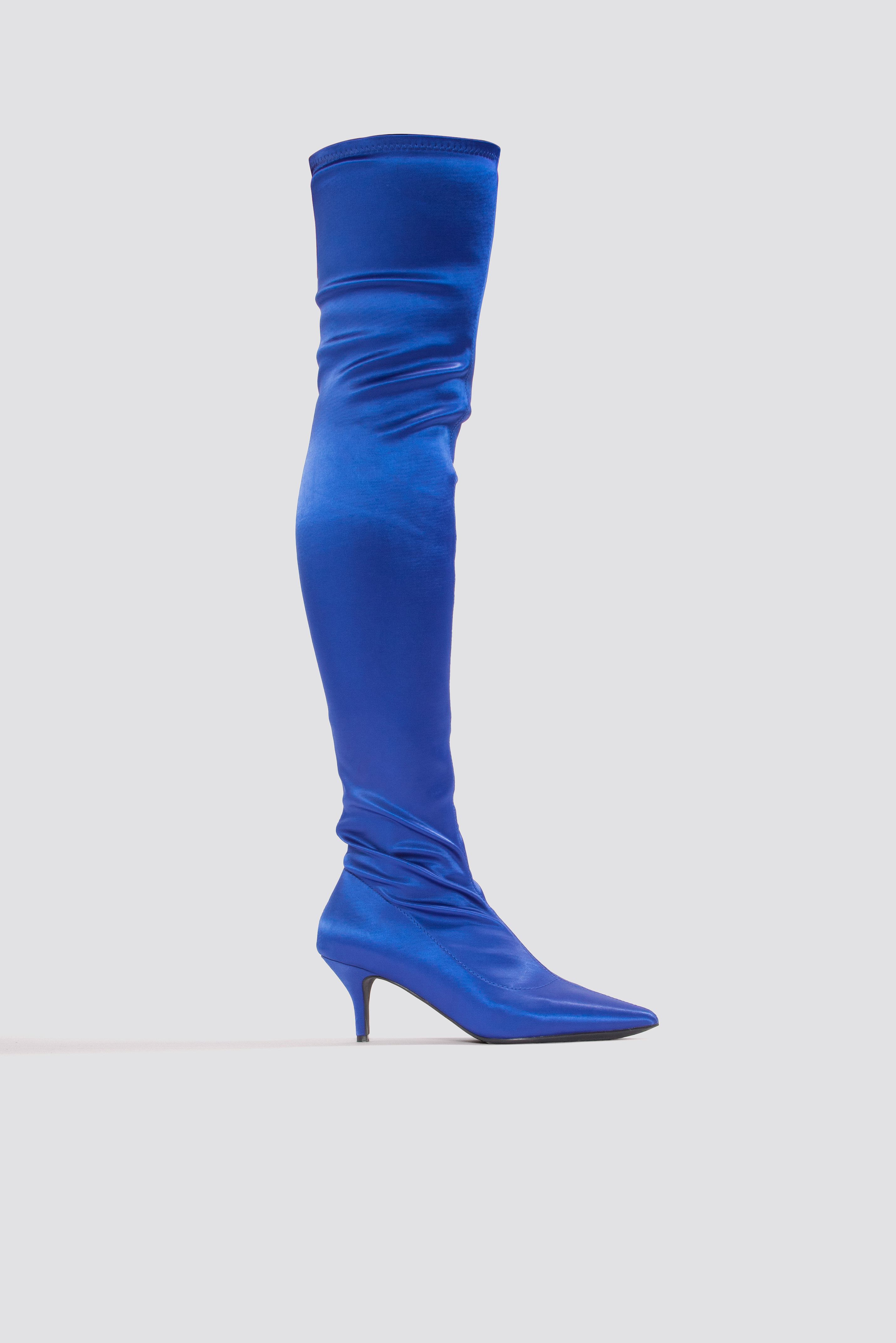 Knee High Satin Sock Boot Cobalt