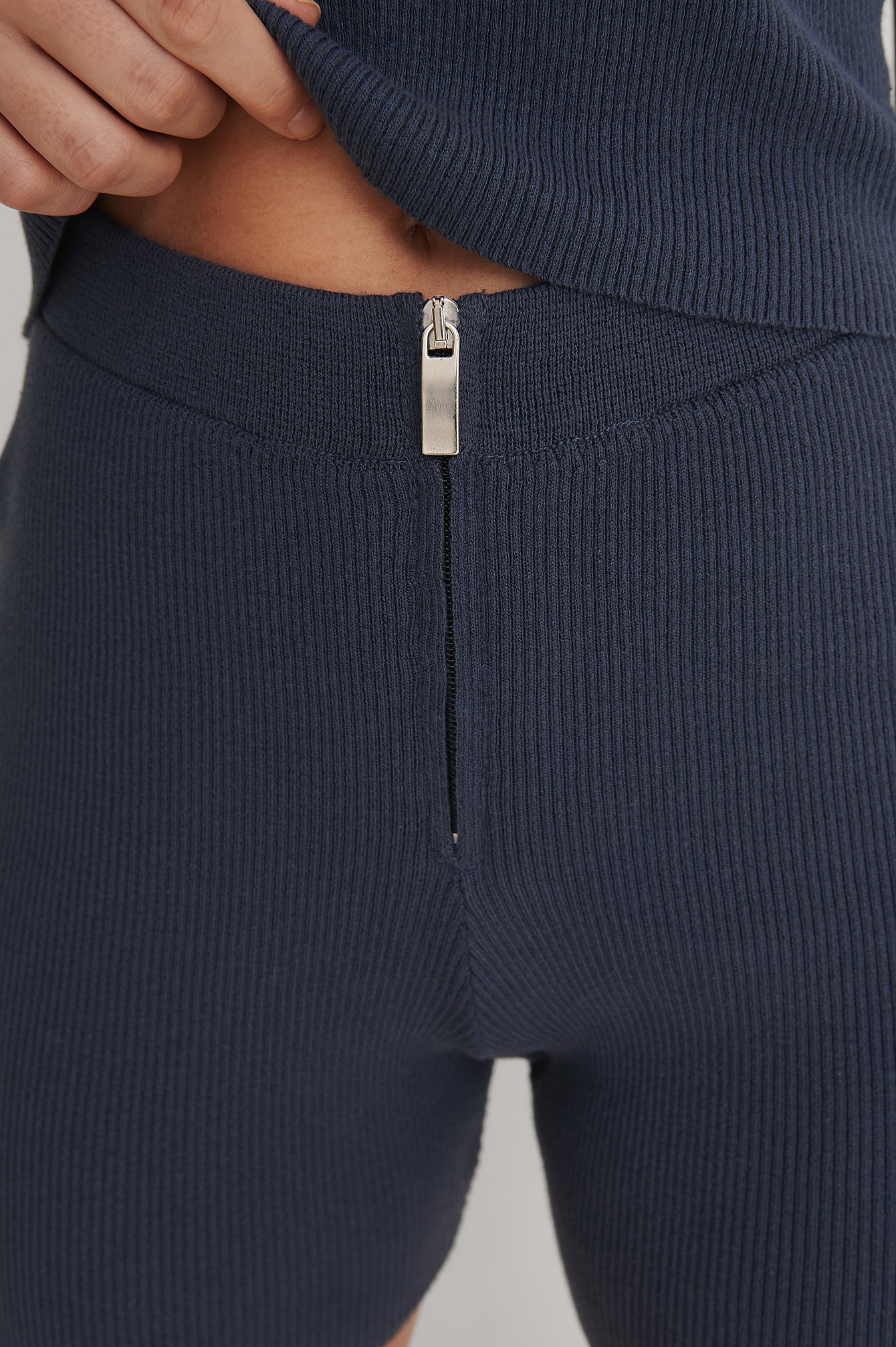 Navy Knit Zip Shorts
