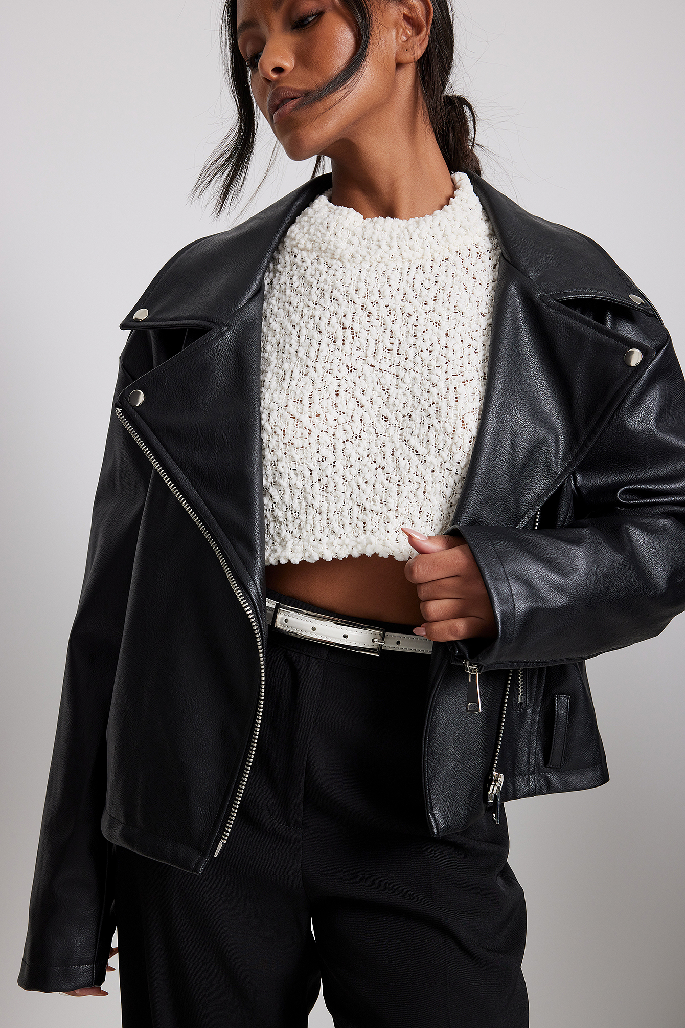 Knitted Cropped Wide Sleeve Sweater 