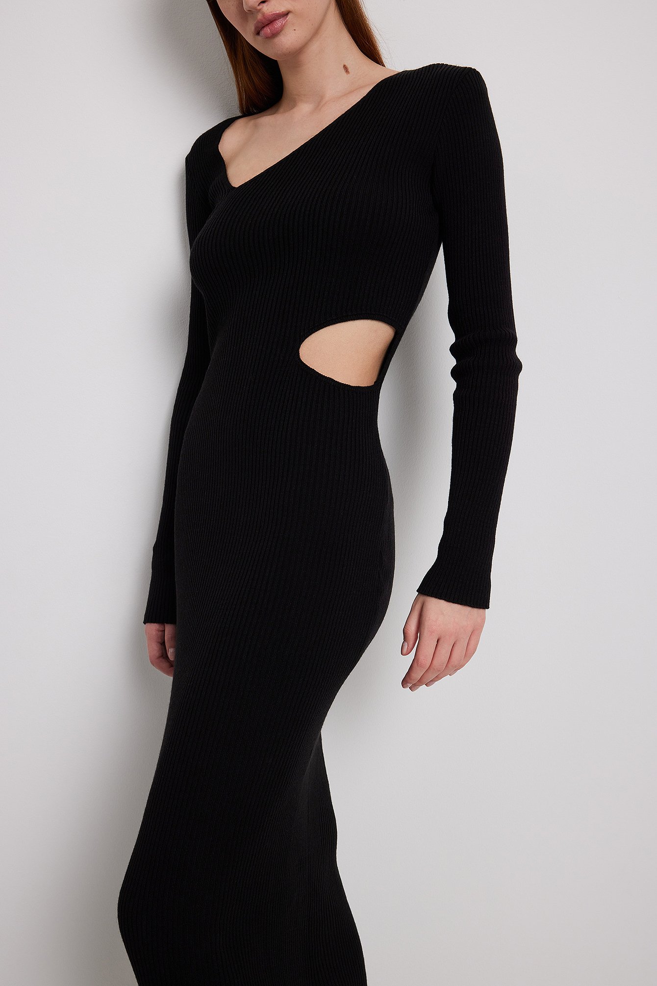Black Knitted Cut Out Detail Maxi Dress