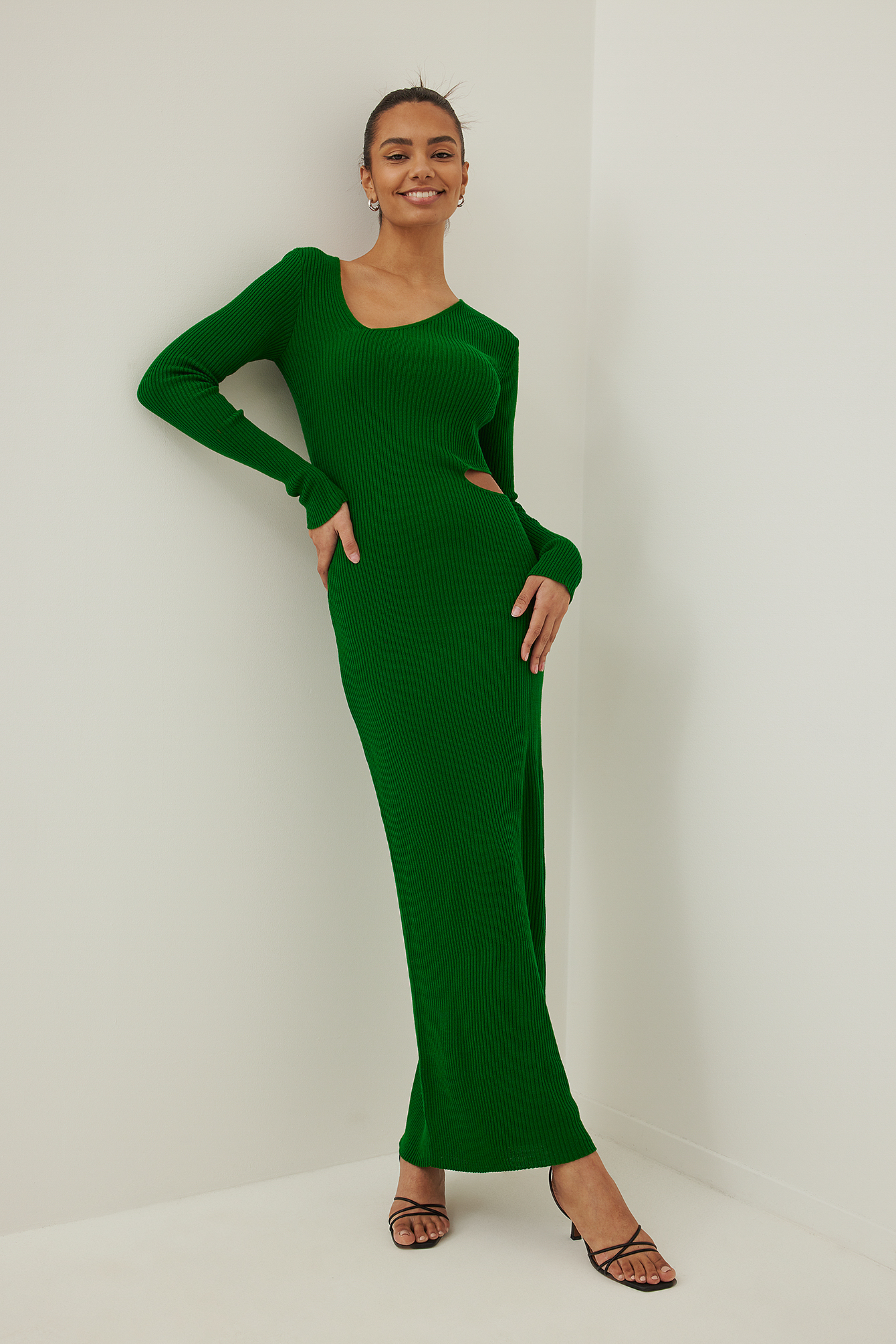 Knitted Cut Out Detail Maxi Dress Green 