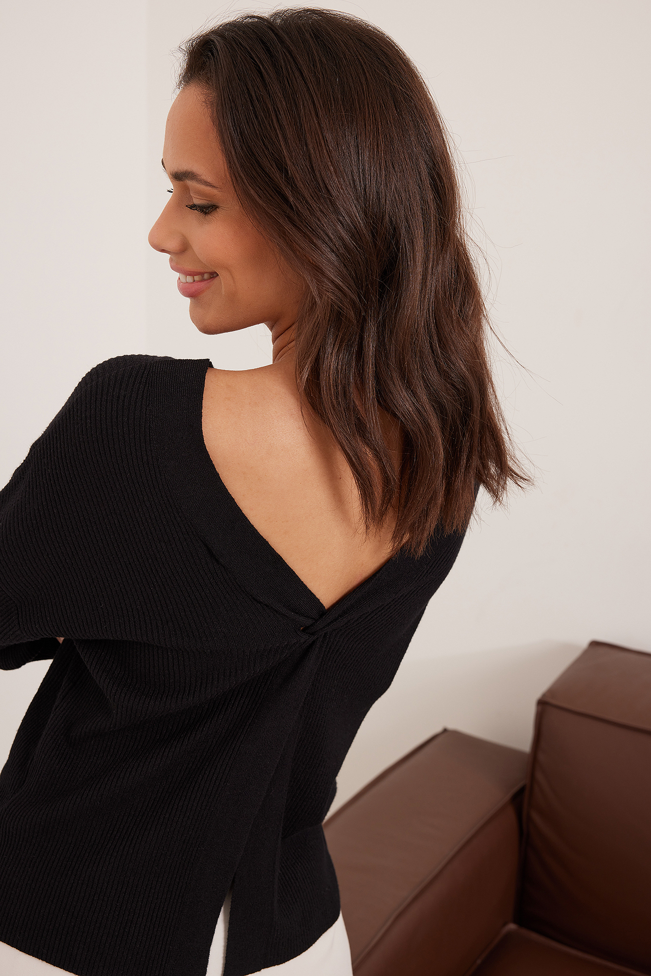 Black Knitted Deep Back Detail Sweater