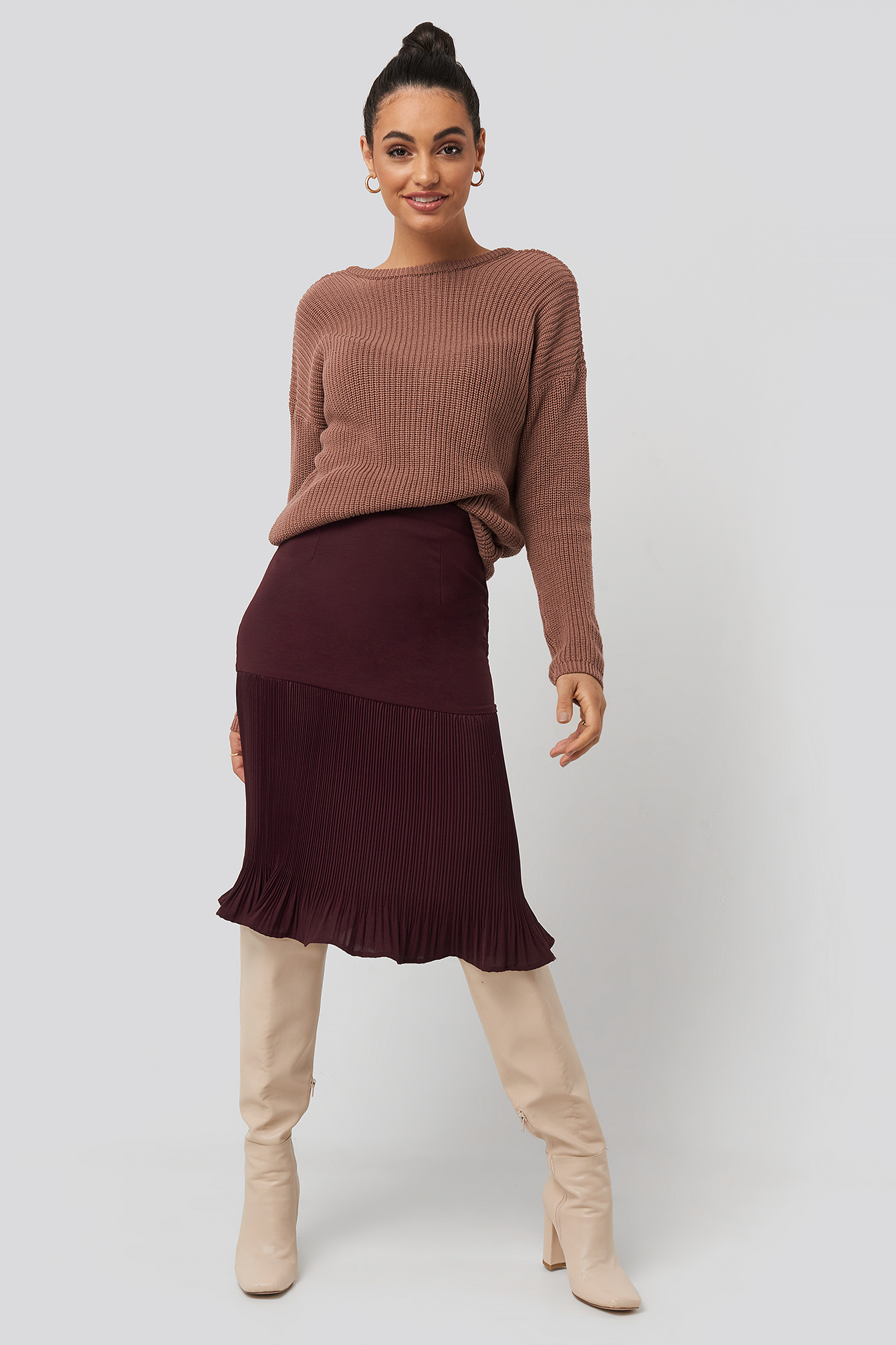 NA-KD KNITTED DEEP V-NECK SWEATER - PINK