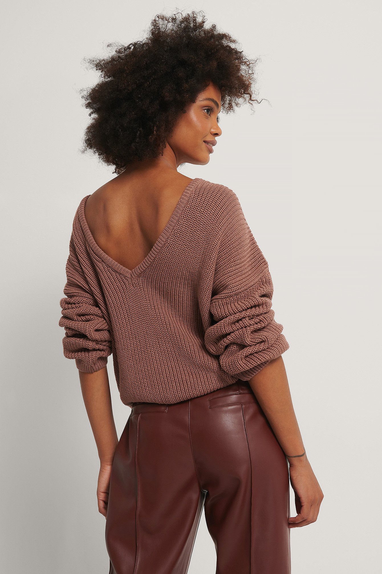 Dusty Dark Pink NA-KD Knitted Deep V-neck Sweater