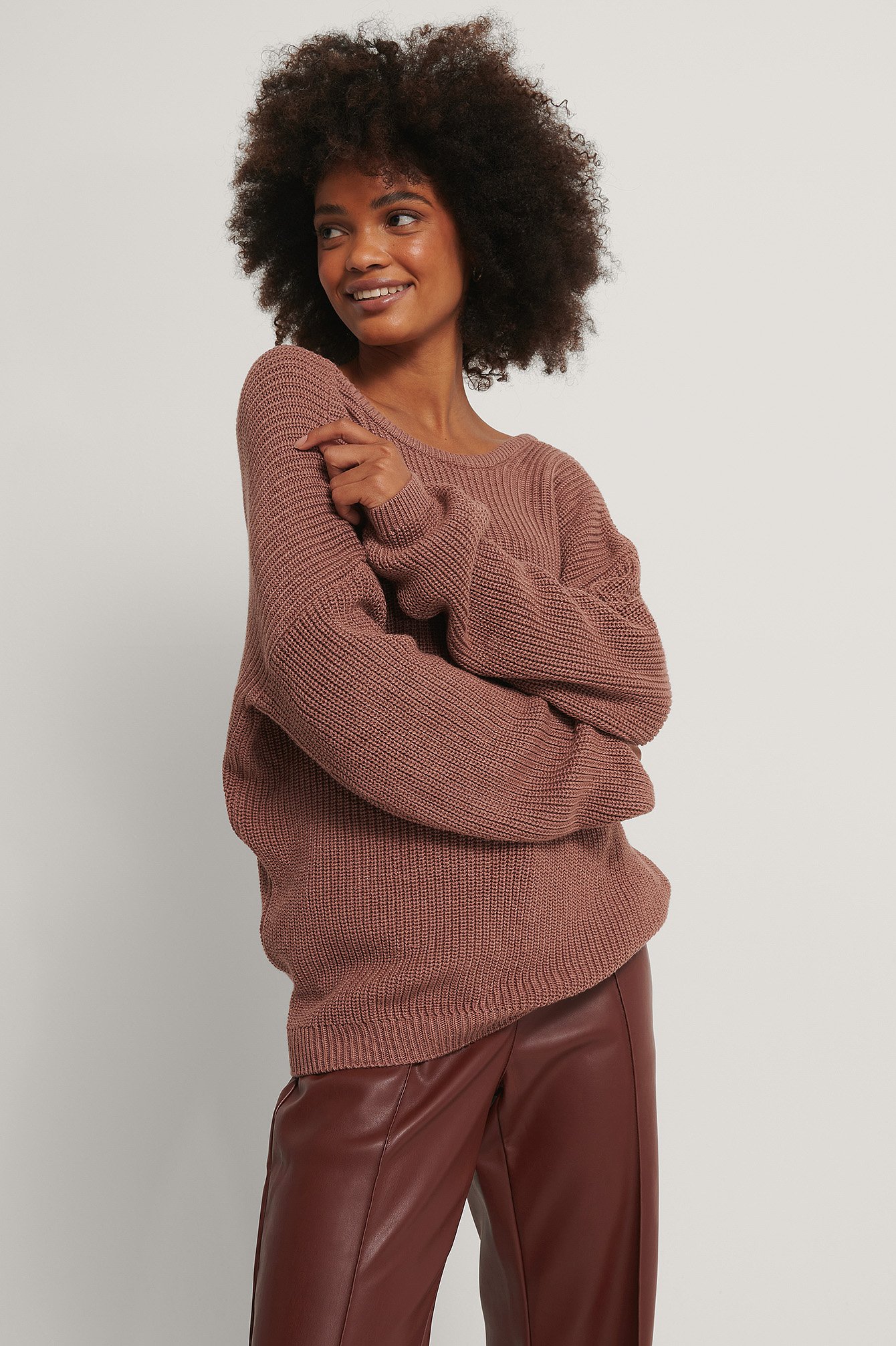 Dusty Dark Pink Knitted Deep V-neck Sweater