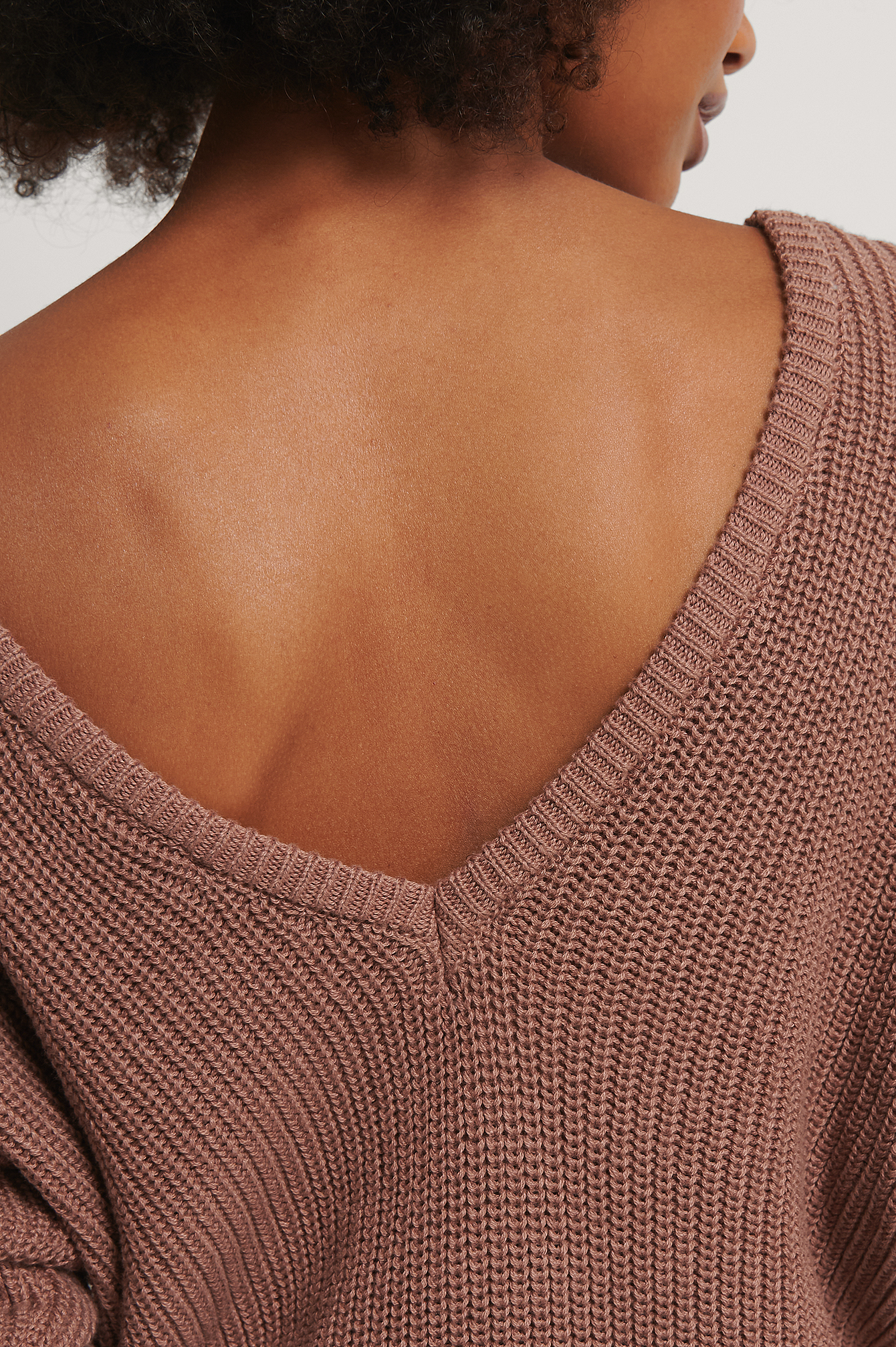 Dusty Dark Pink Knitted Deep V-neck Sweater