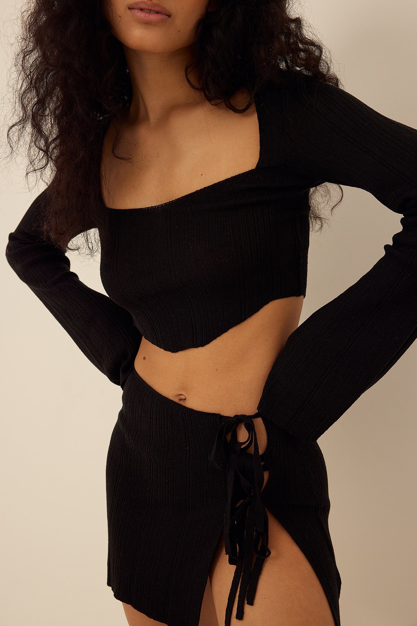 Black Knitted Detail Top