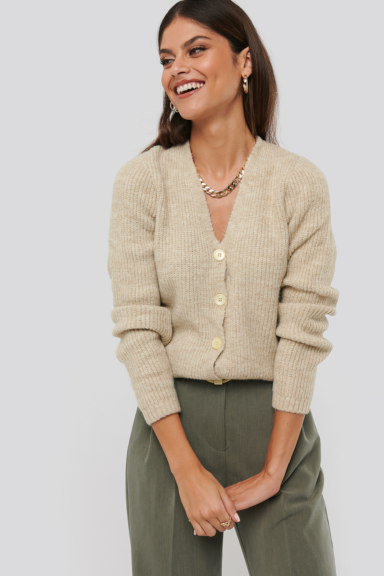 Knitted Hairy Cardigan Beige