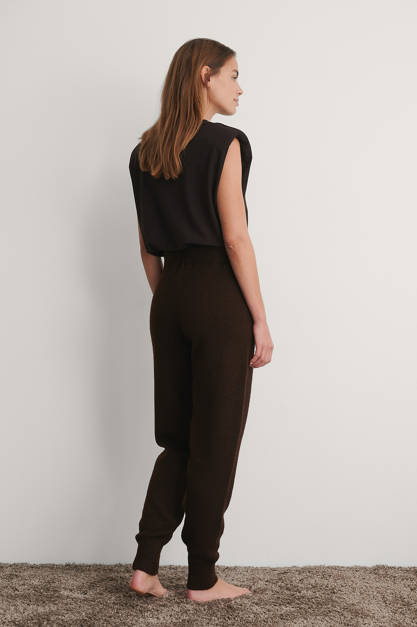 Knitted High Waist Joggers Brown | na 