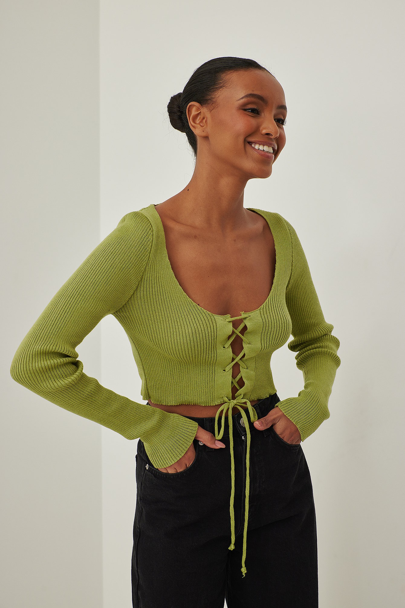 Green Knitted Lacing Top