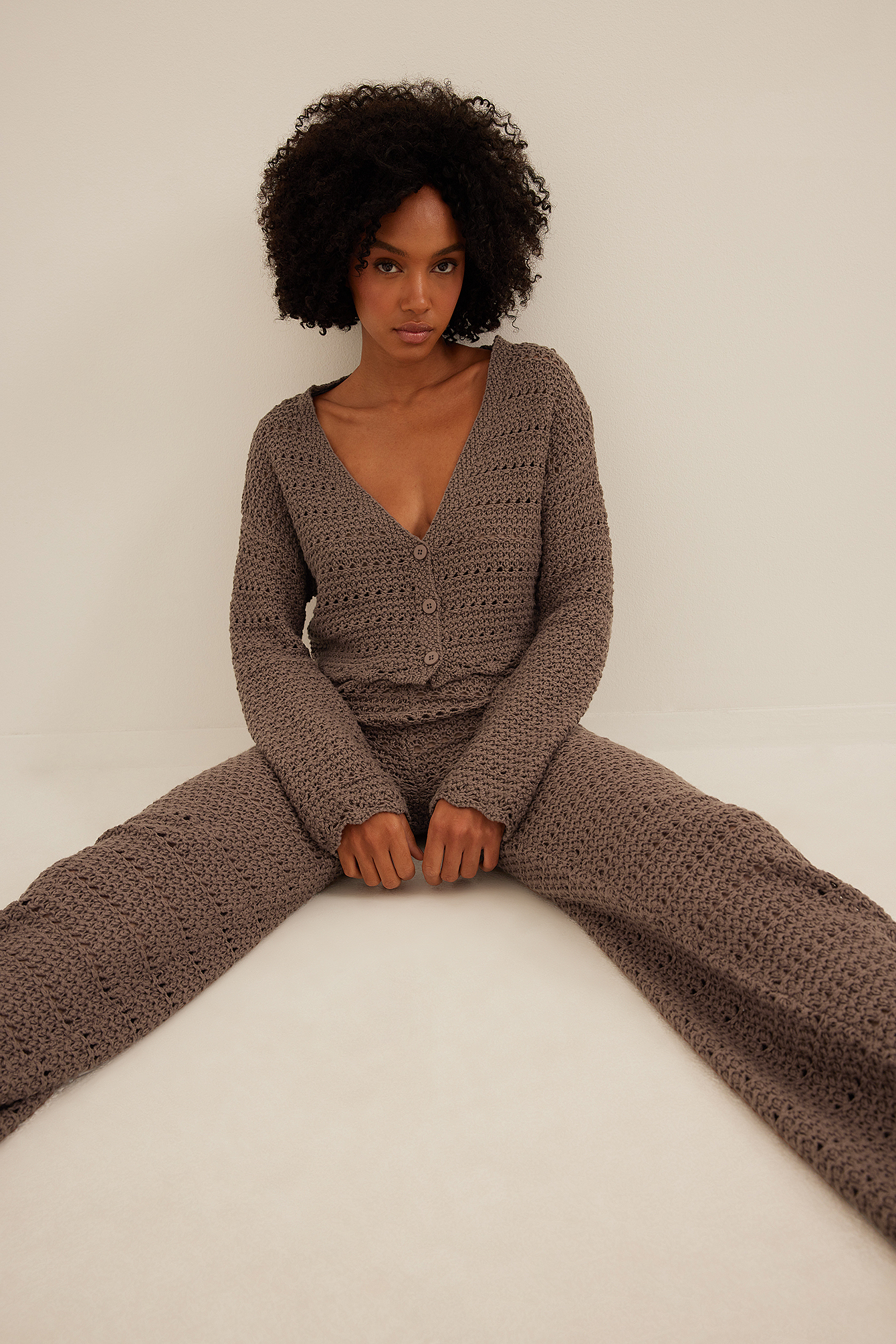 Knitted Wide Leg Trousers Brown | na-kd.com