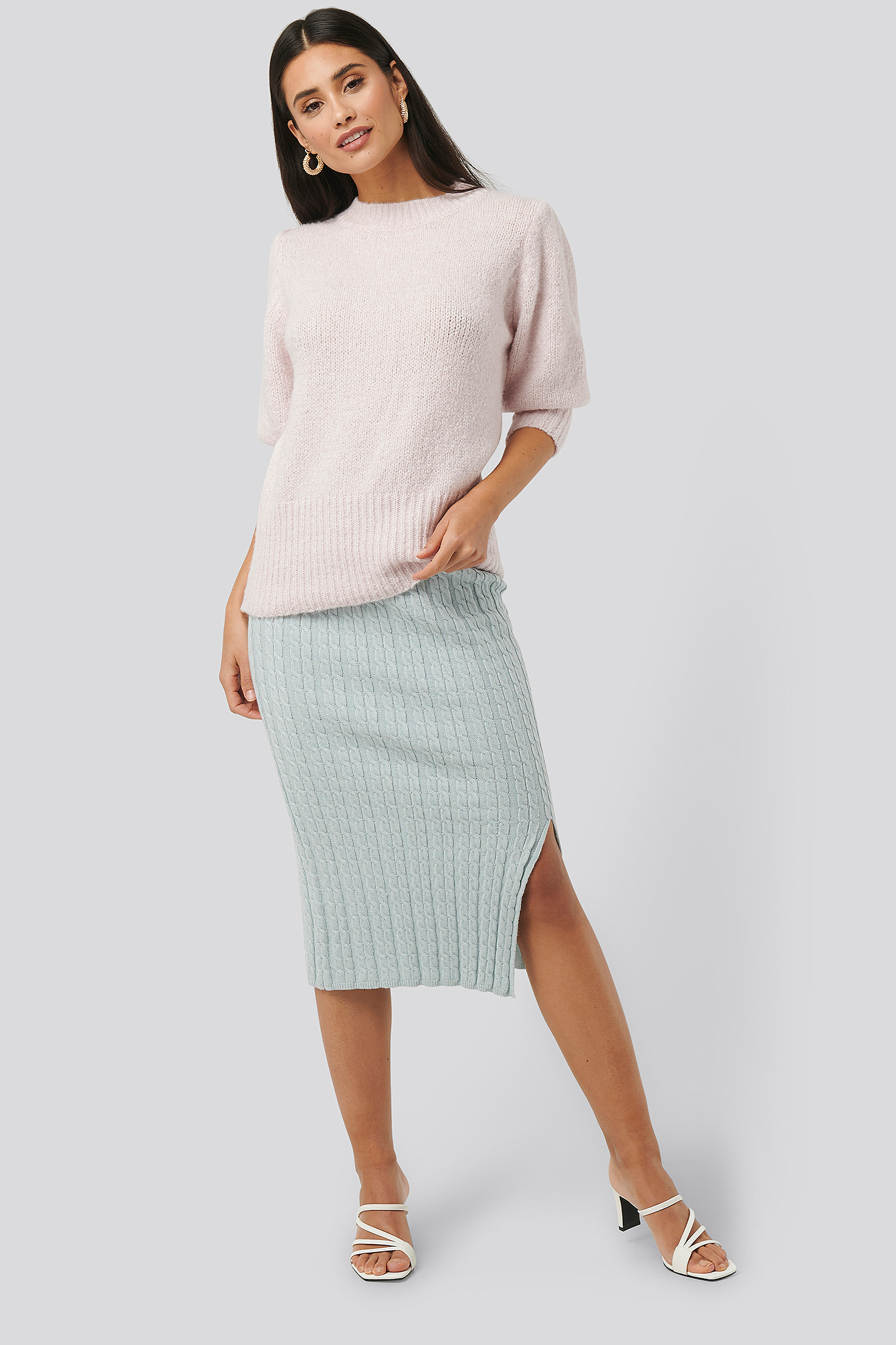 Knitted Pencil Skirt Light Blue