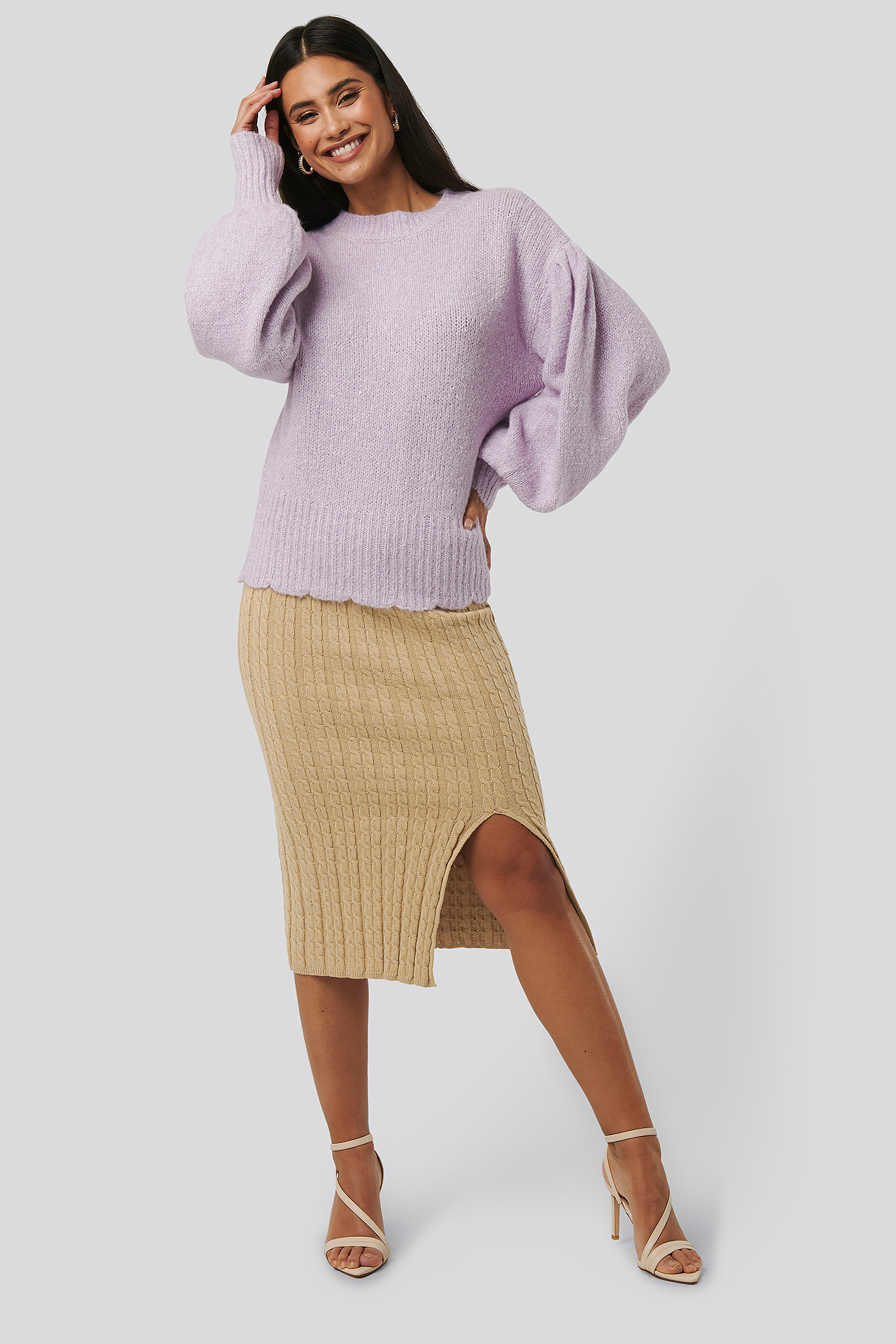 Knitted Pencil Skirt Light Beige