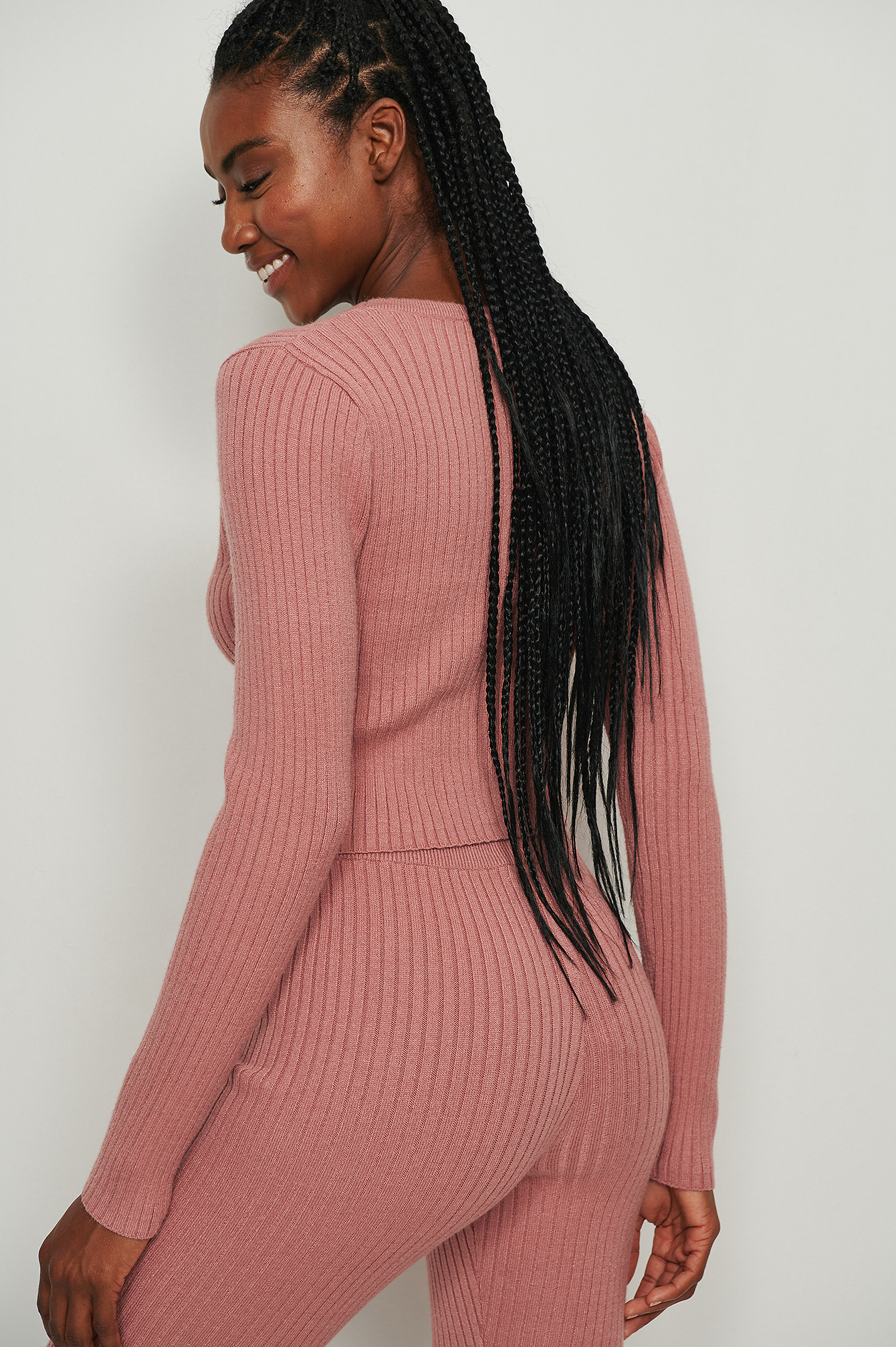 Knitted Ribbed Cardigan Pink