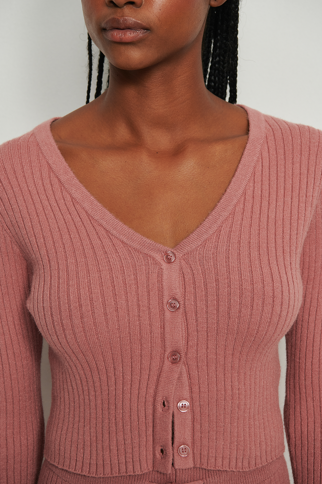 Knitted Ribbed Cardigan Pink