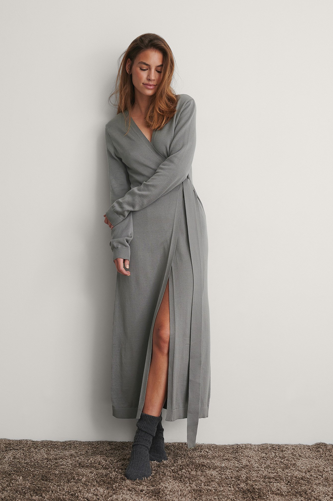 Grey Sukienka Z Dzianiny