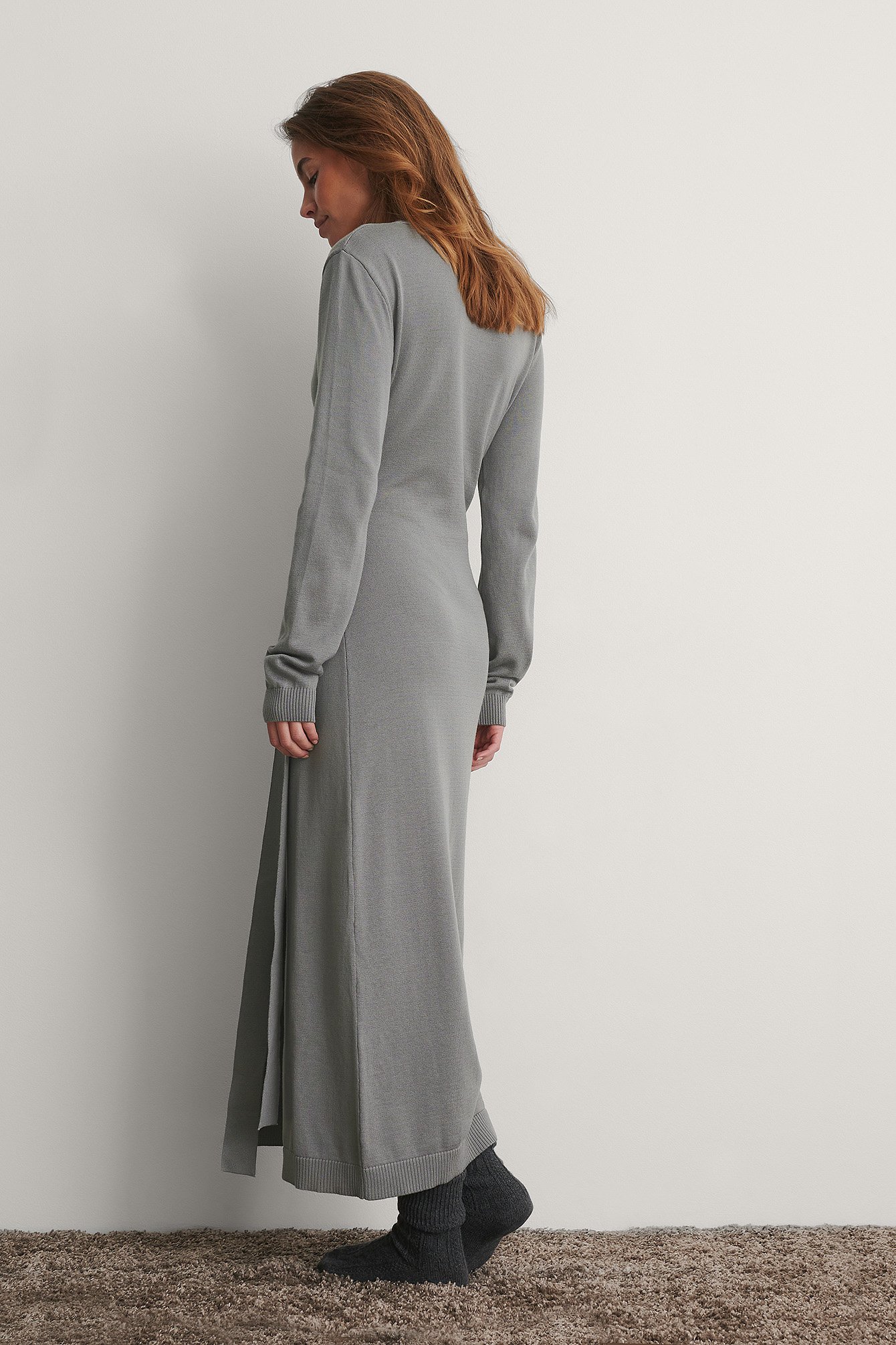 Grey Knitted Robe Dress