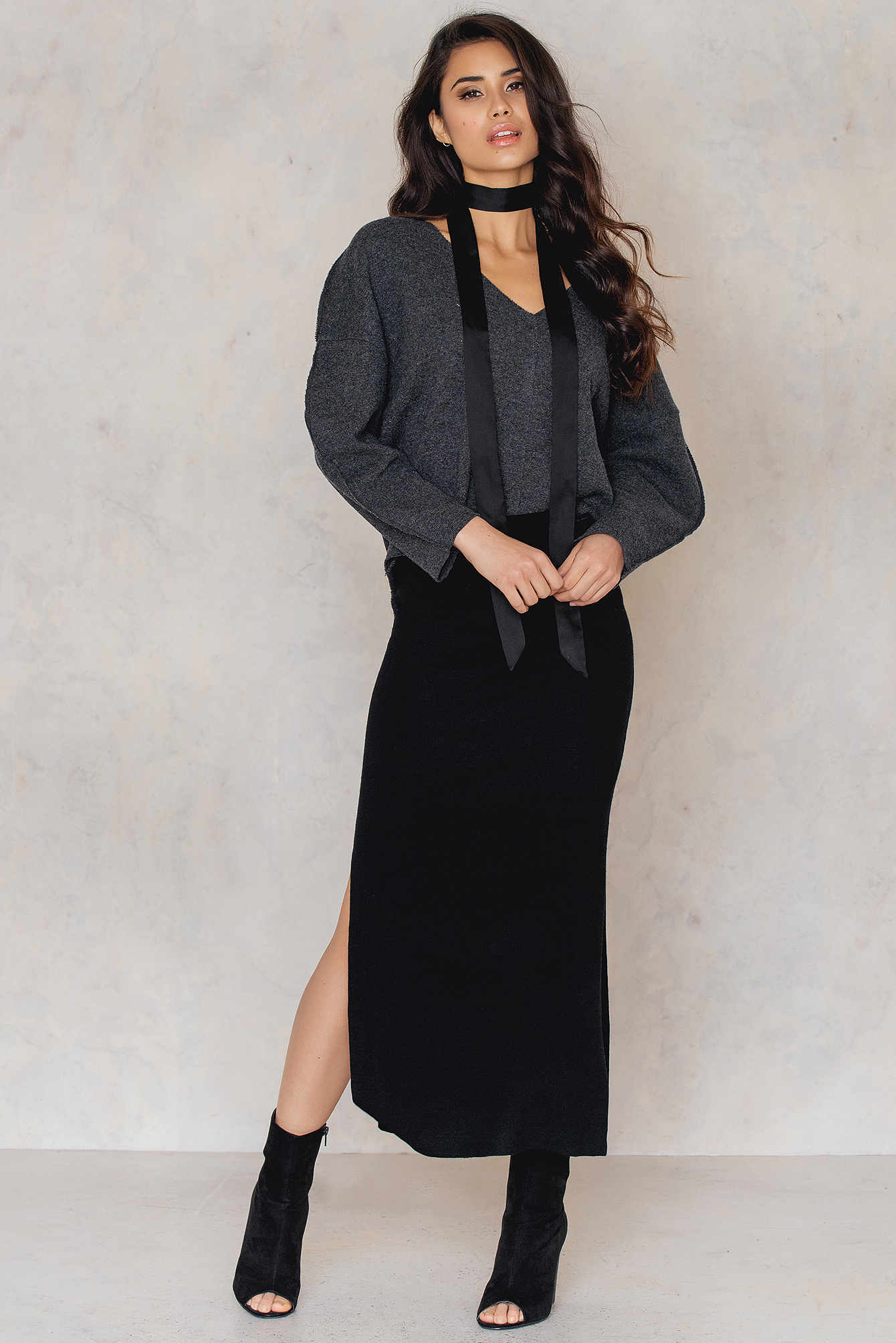 Knitted Side Slits Skirt Schwarz NAKD