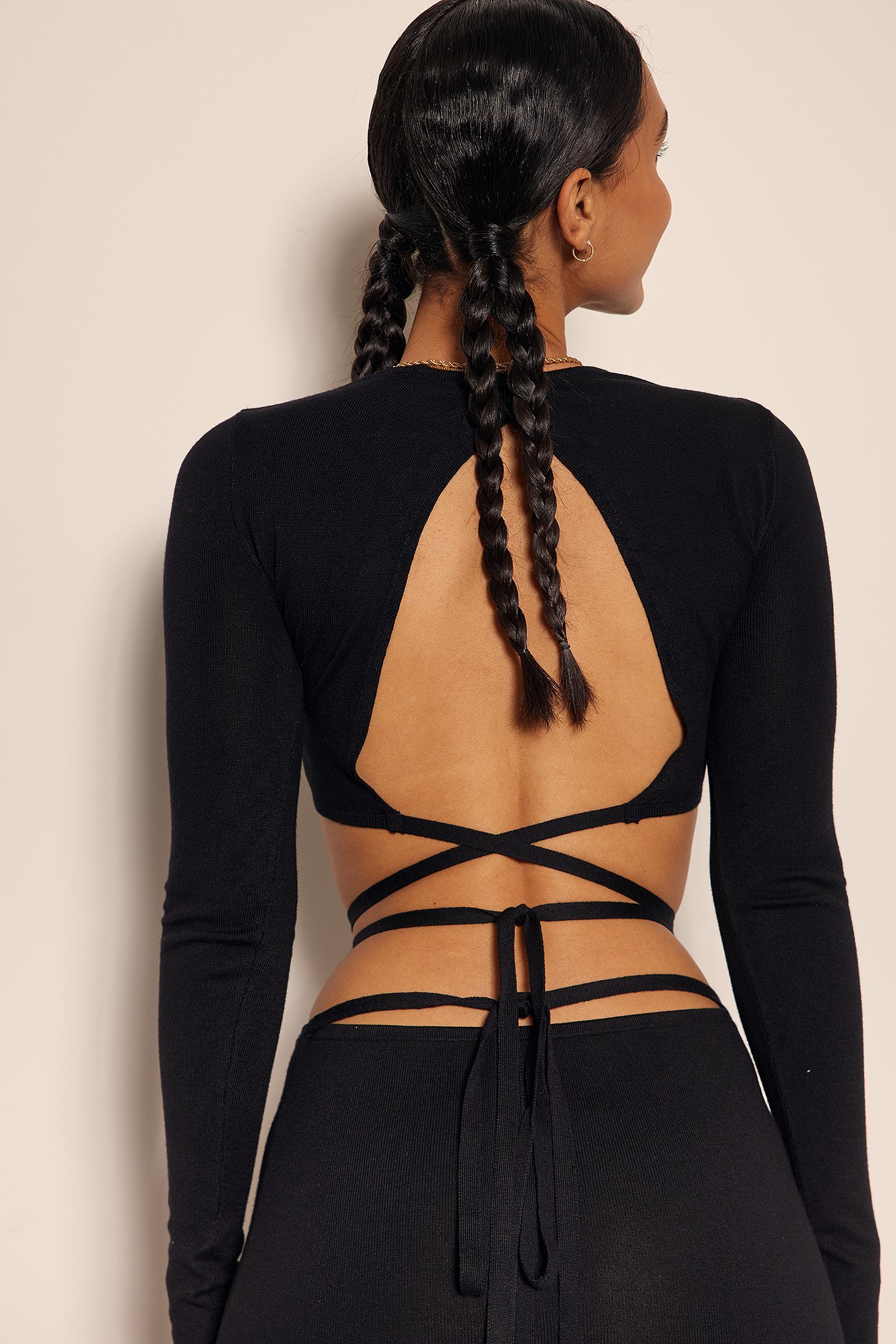 Black Knitted Strap Detailed Top