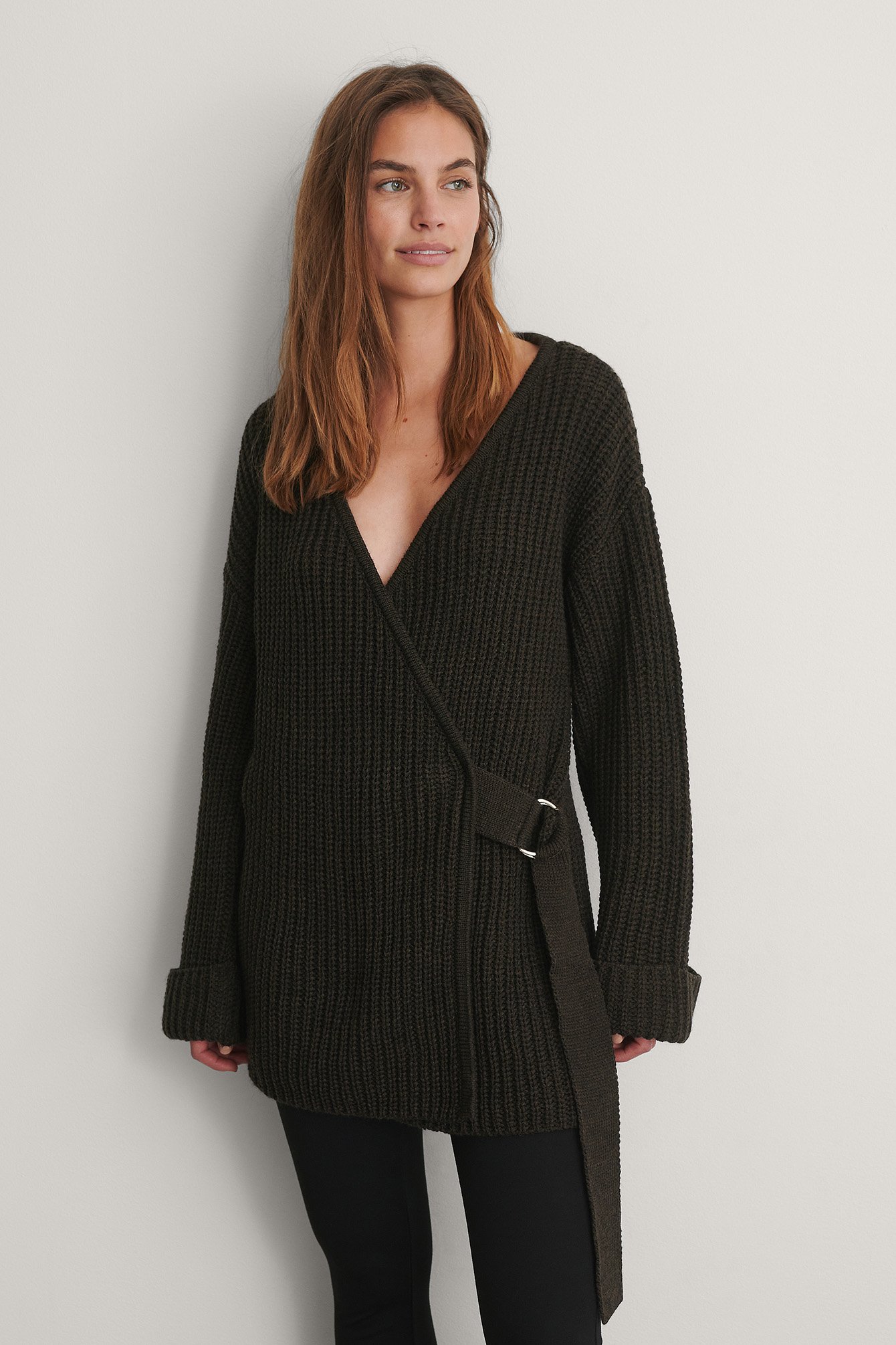 Brown NA-KD Trend Knitted Wide Sleeve Cardigan