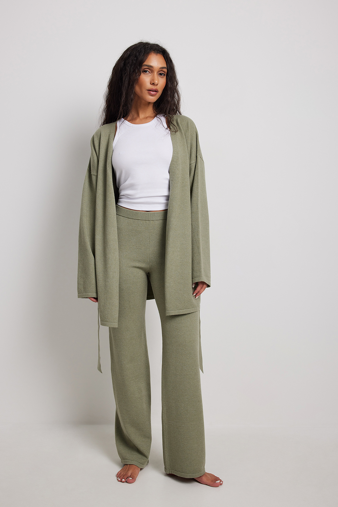 Knitted Wide Trousers Green | NA-KD
