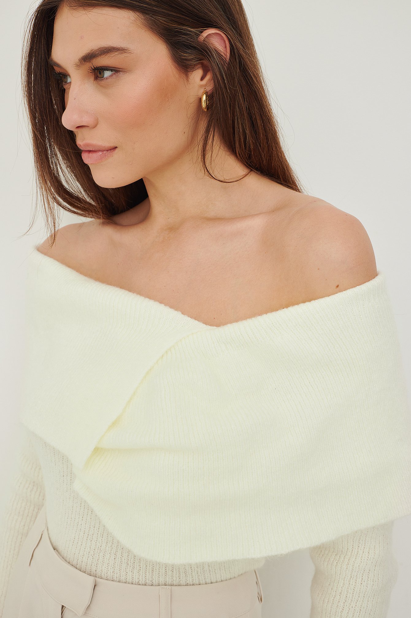 Offwhite Knitted Wrap Detail Sweater
