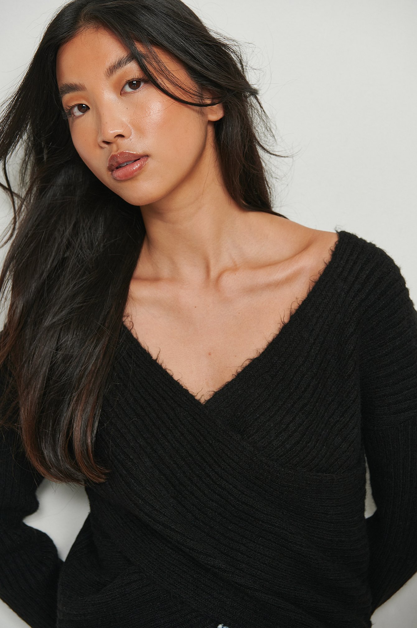 Black Knitted Wrap Sweater