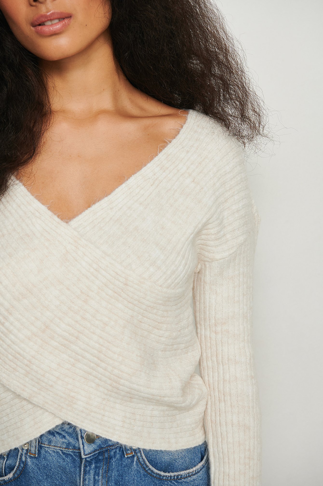 White Knitted Wrap Sweater