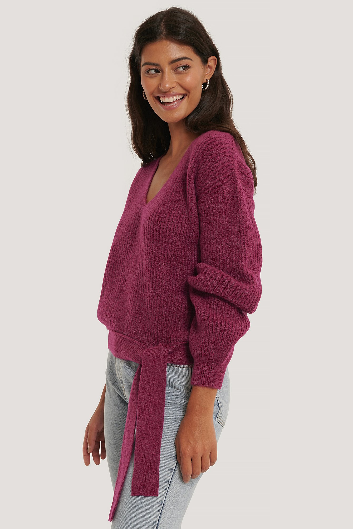 Cerise Knot Detail Knitted Sweater