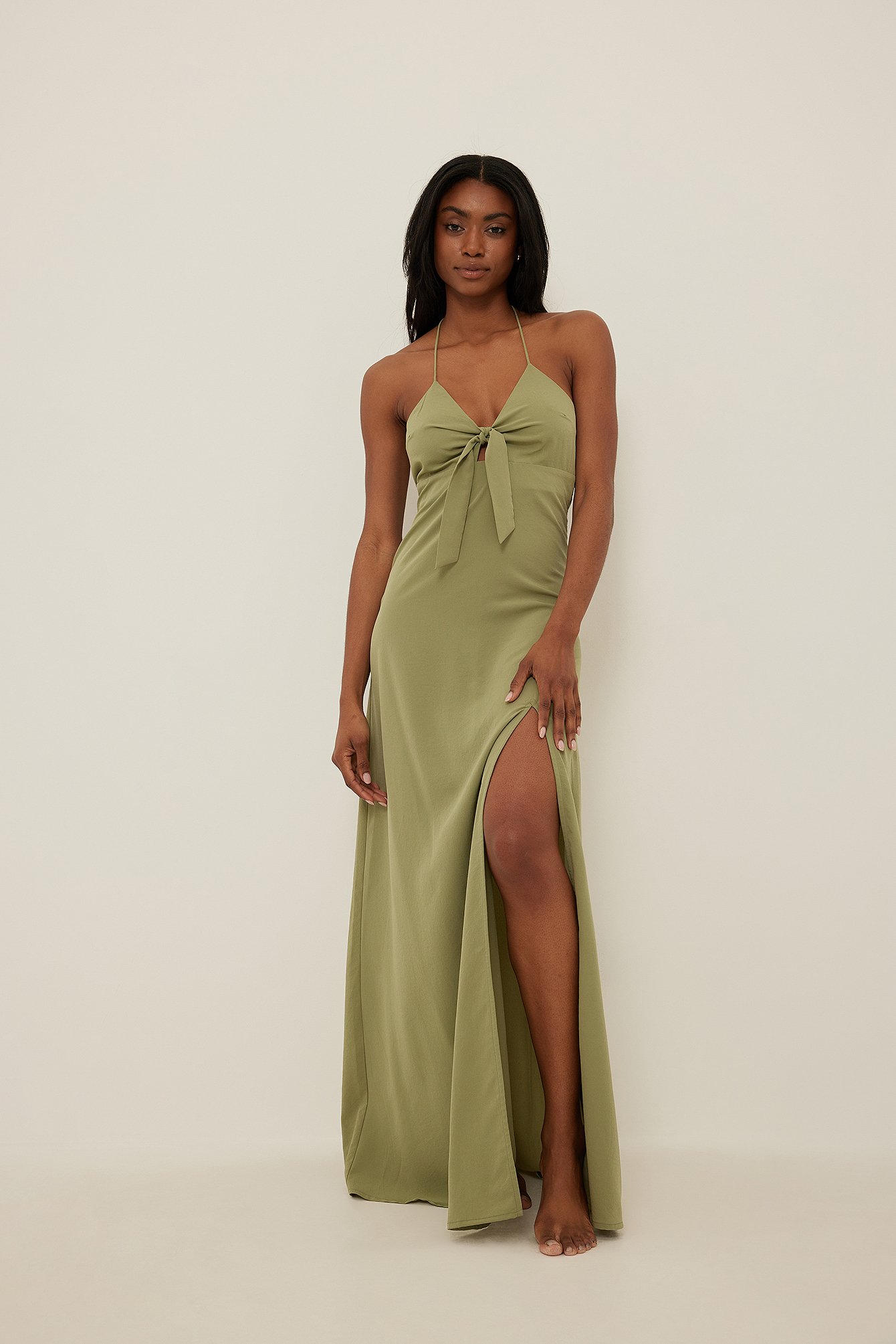 Green Maxi-jurk met knoopdetail