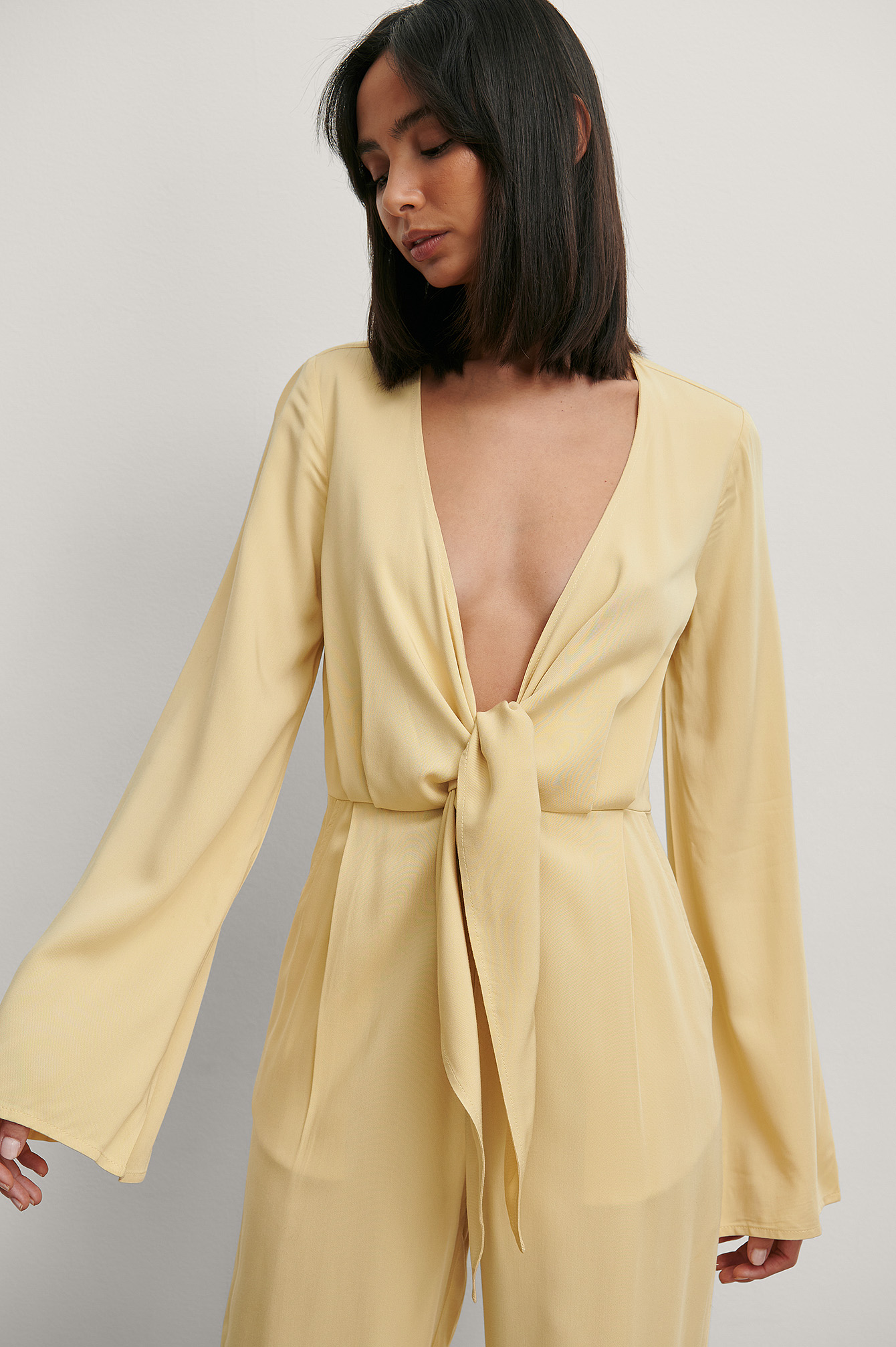 Knot Front Jumpsuit Yellow