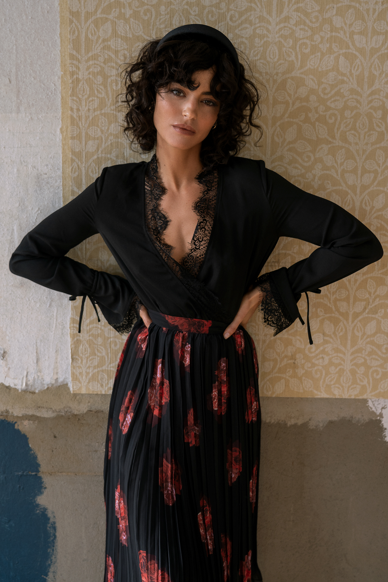 Overlap Lace Detail Bodysuit Black