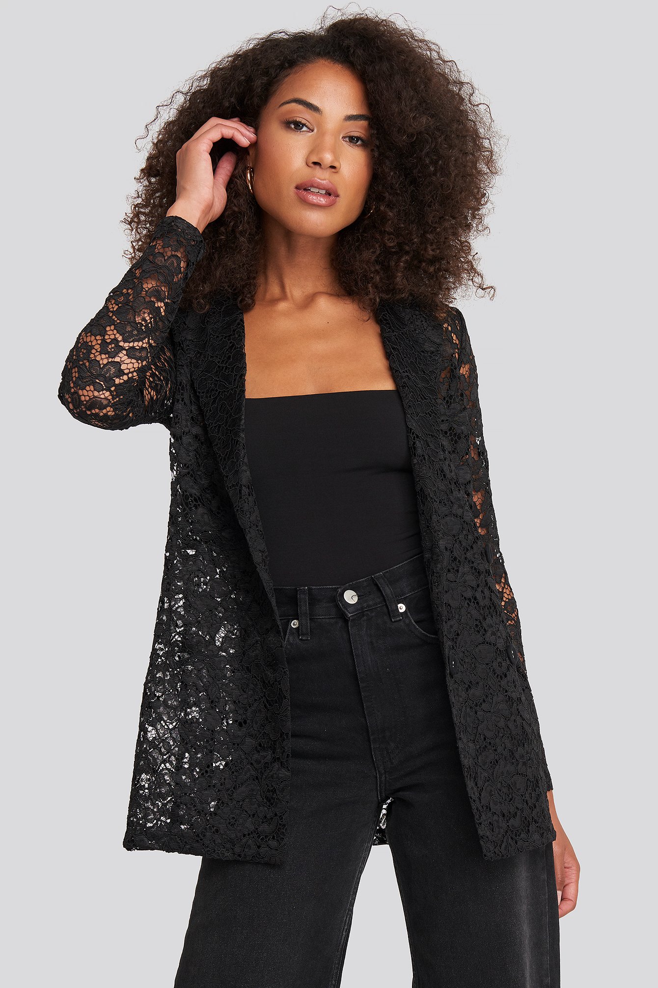 Black NA-KD Party Lace Double Breasted Blazer
