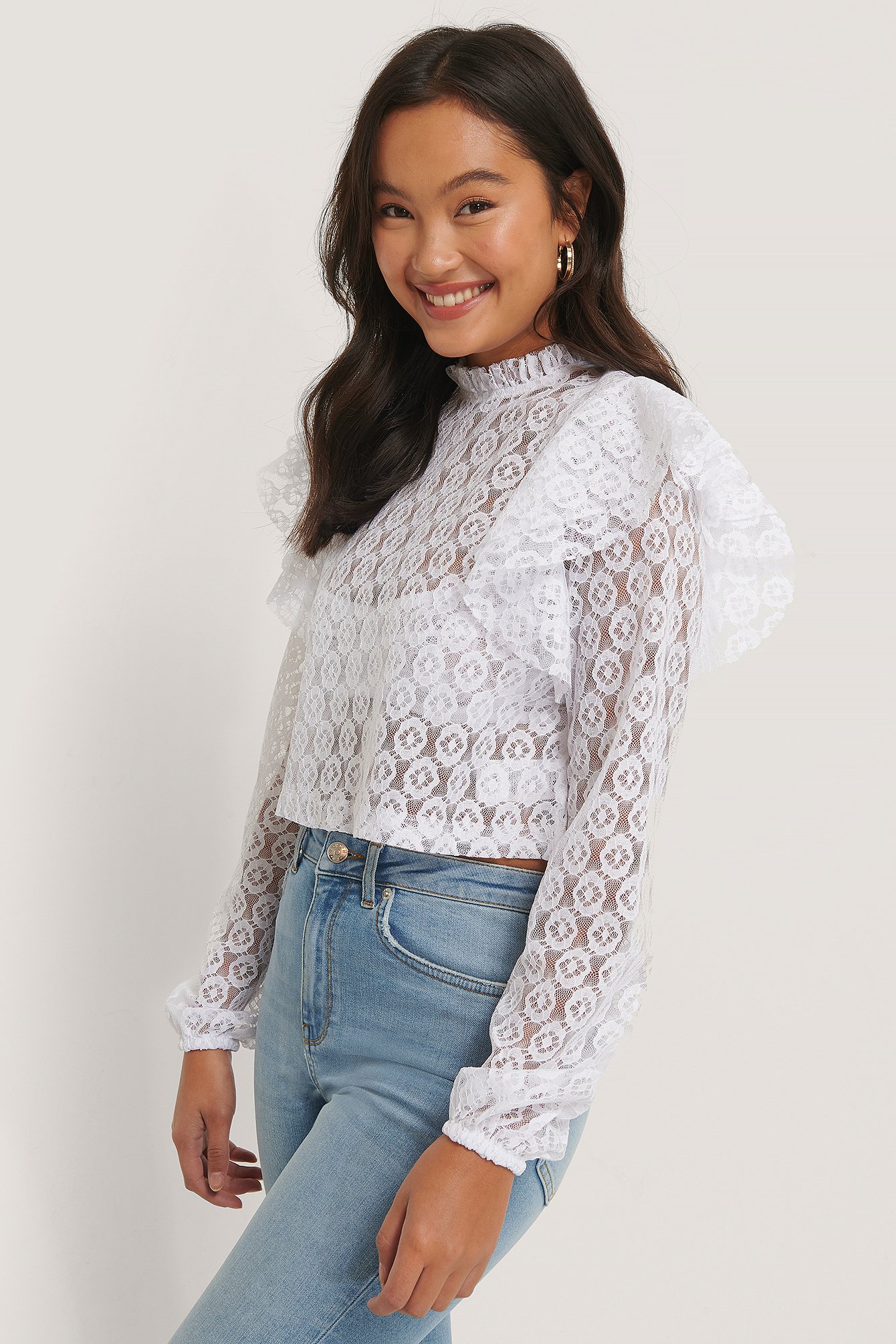 White Lace Frill Top