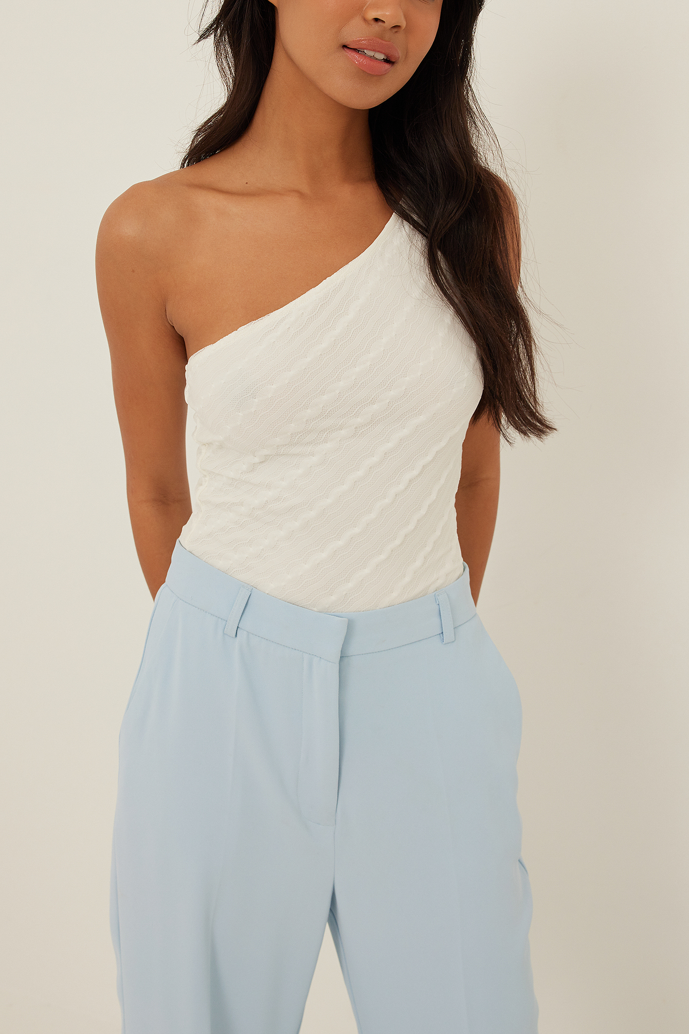 NA-KD Trend Lace One Shoulder Top - Offwhite