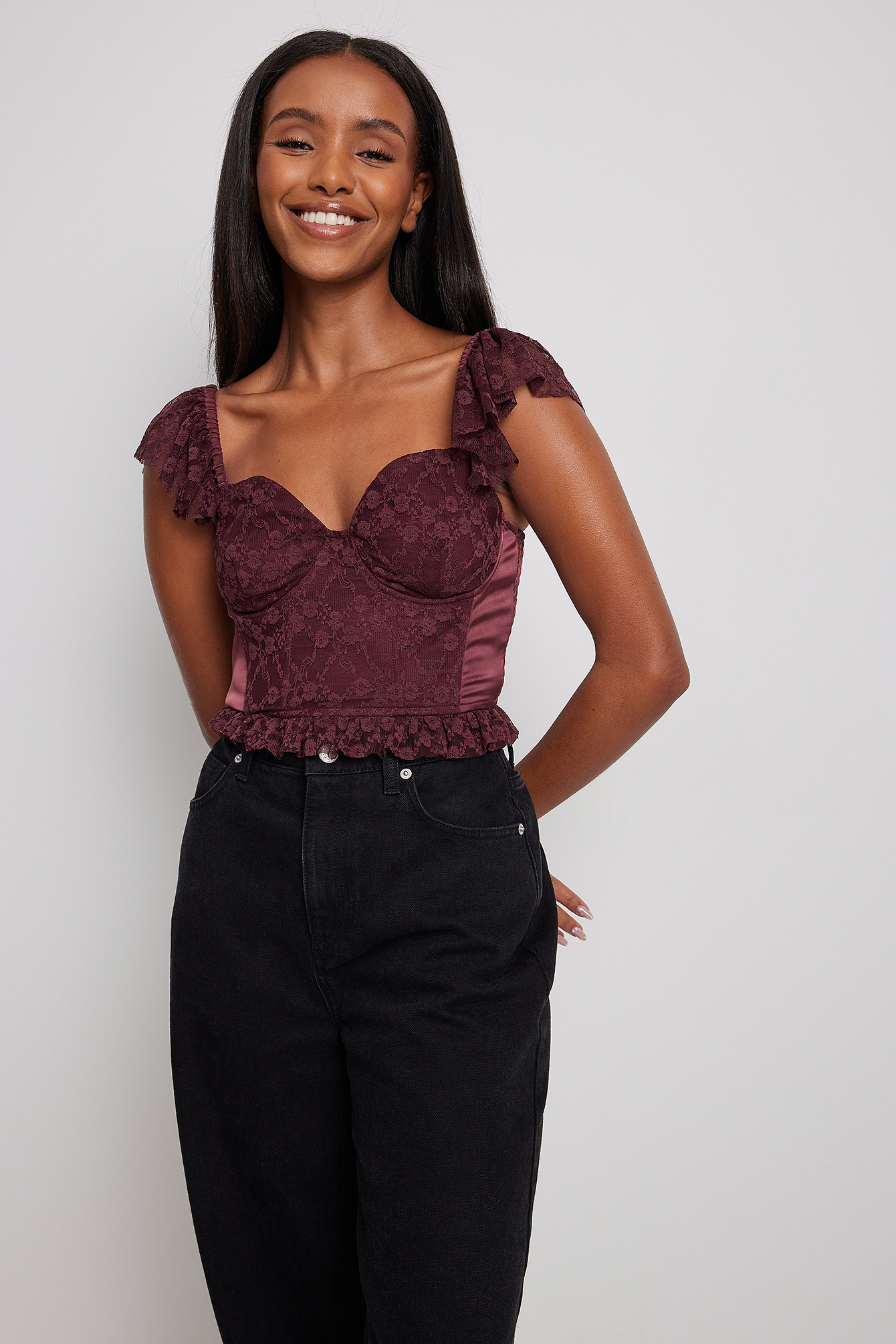 Lace Sleeve Corset Top Red