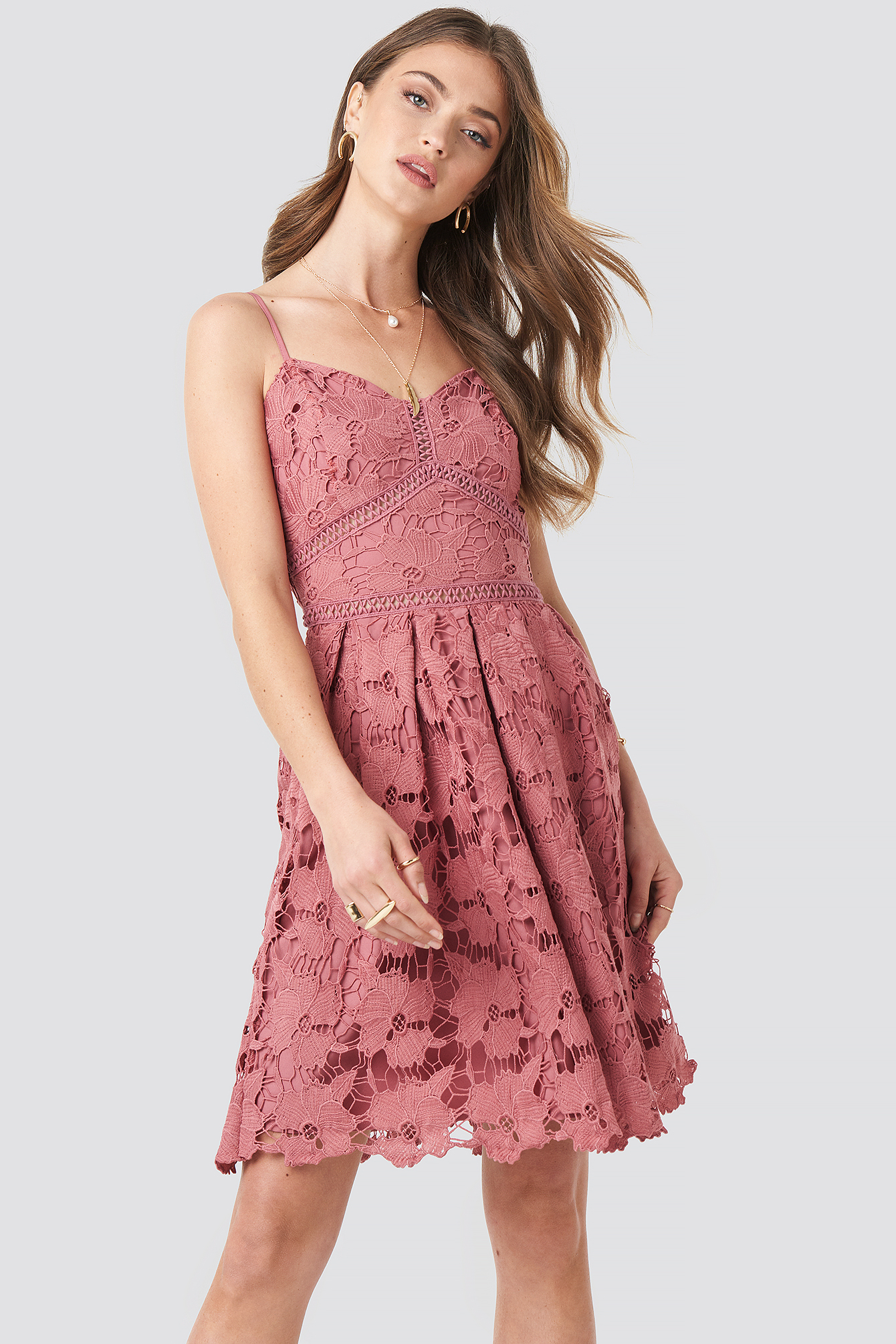 Lace Strap Dress Rose Pink
