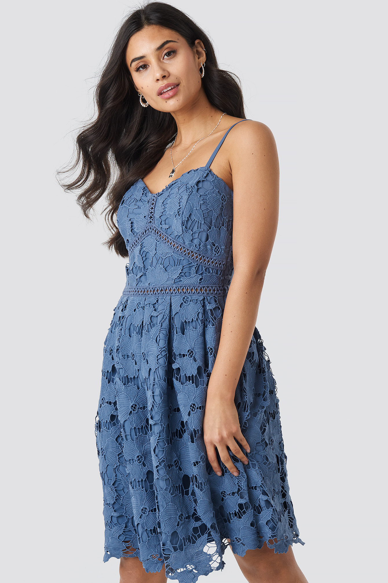 Lace Strap Dress Dusty Dark Blue