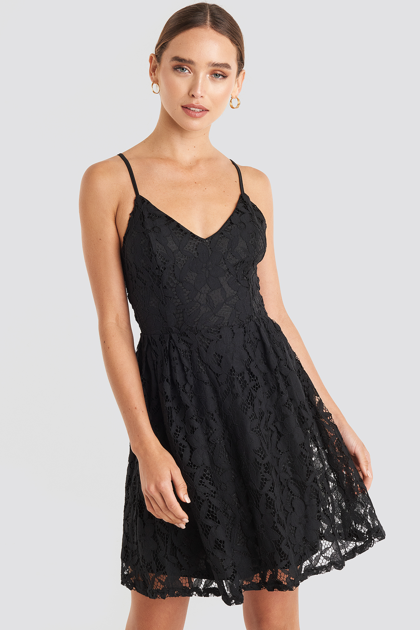 Lace Strap Mini Dress Black