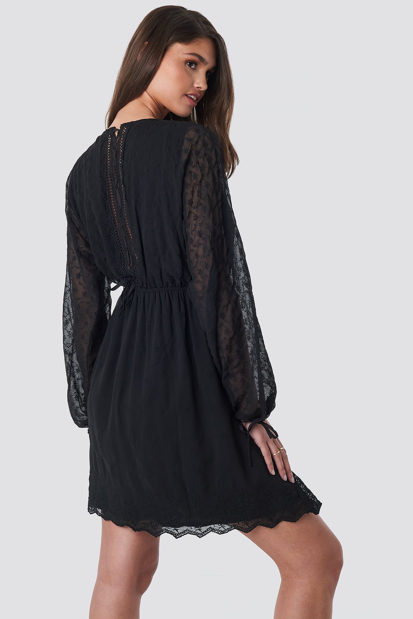 lace-up back mini dress - black