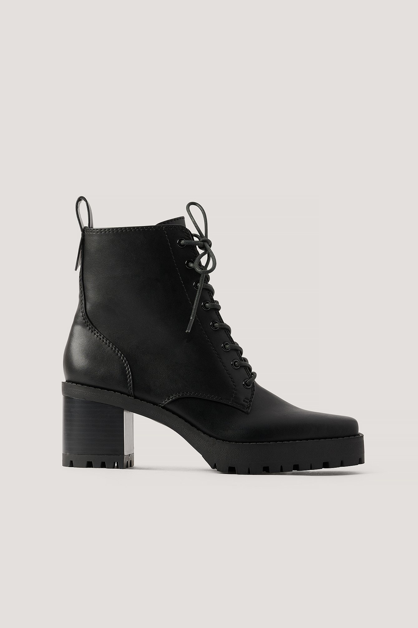 Black Lace Up Squared Profile Sole Boots