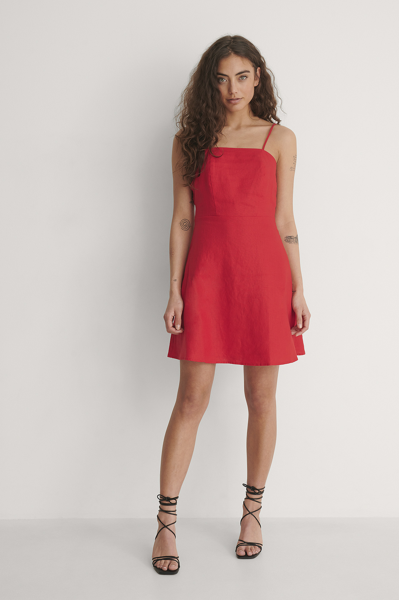 Lacing Back Linen Dress Red