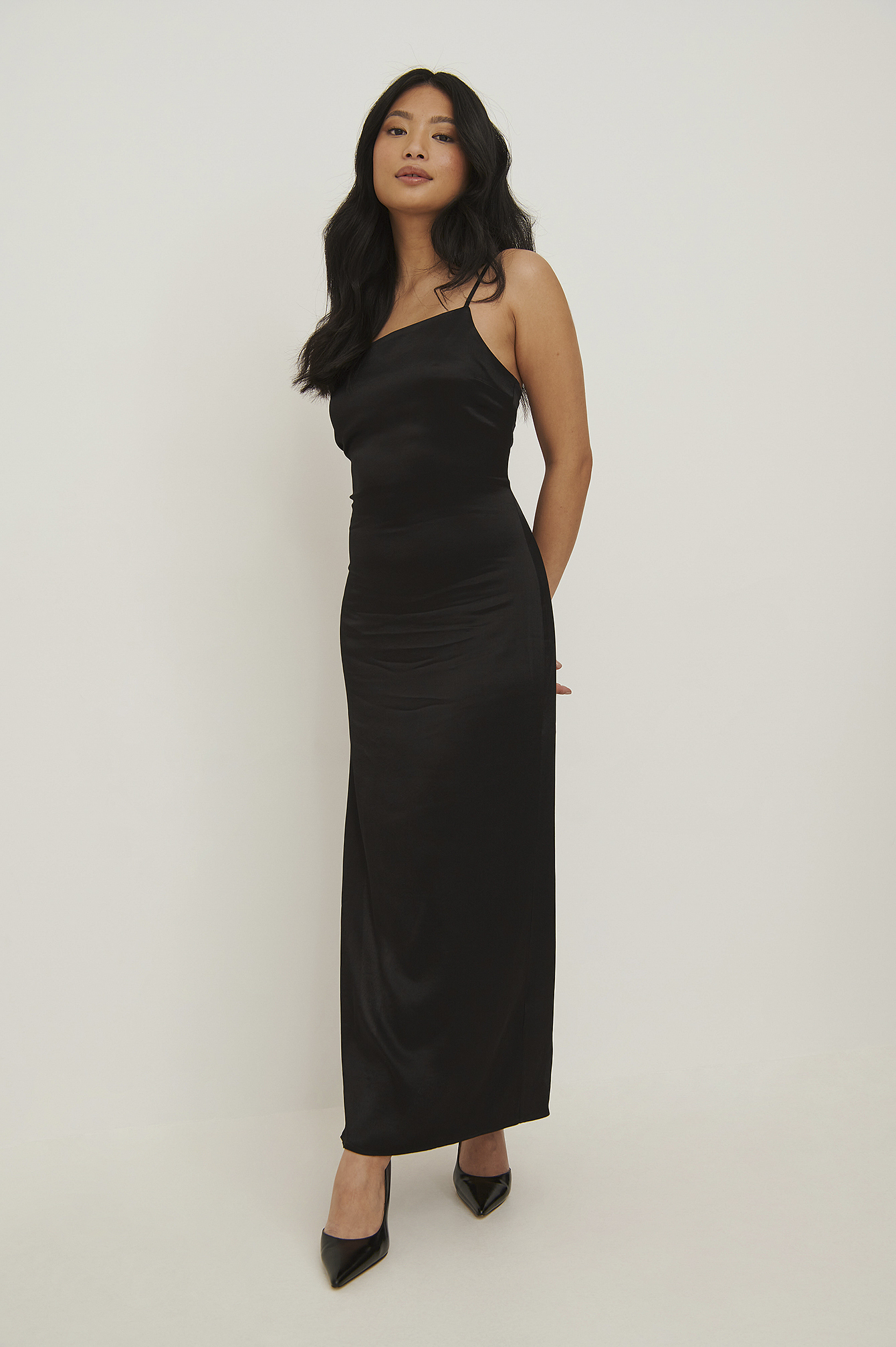 Lacing Back Satin Dress Black