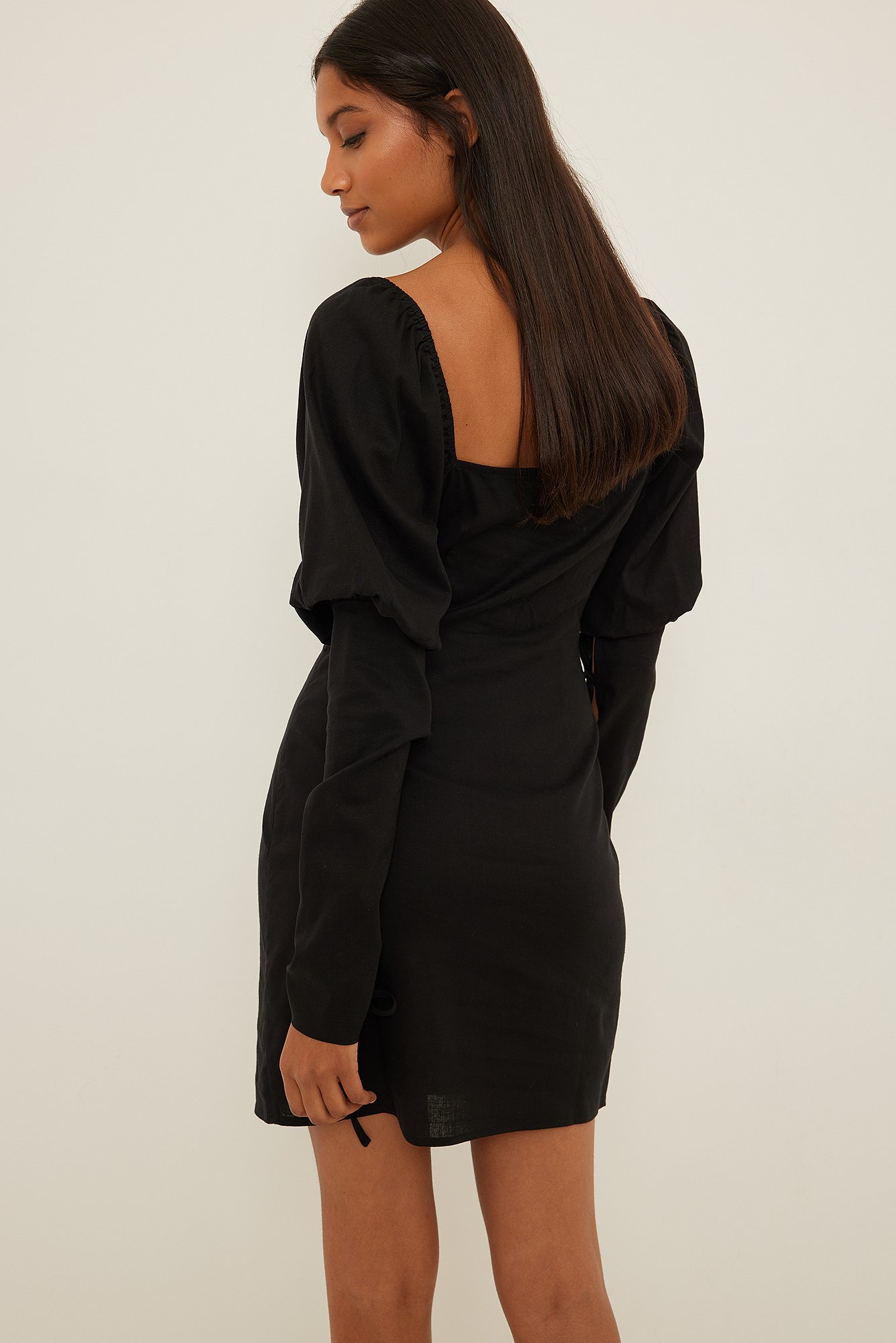 Lacing Detail Linen Dress Black | na-kd.com