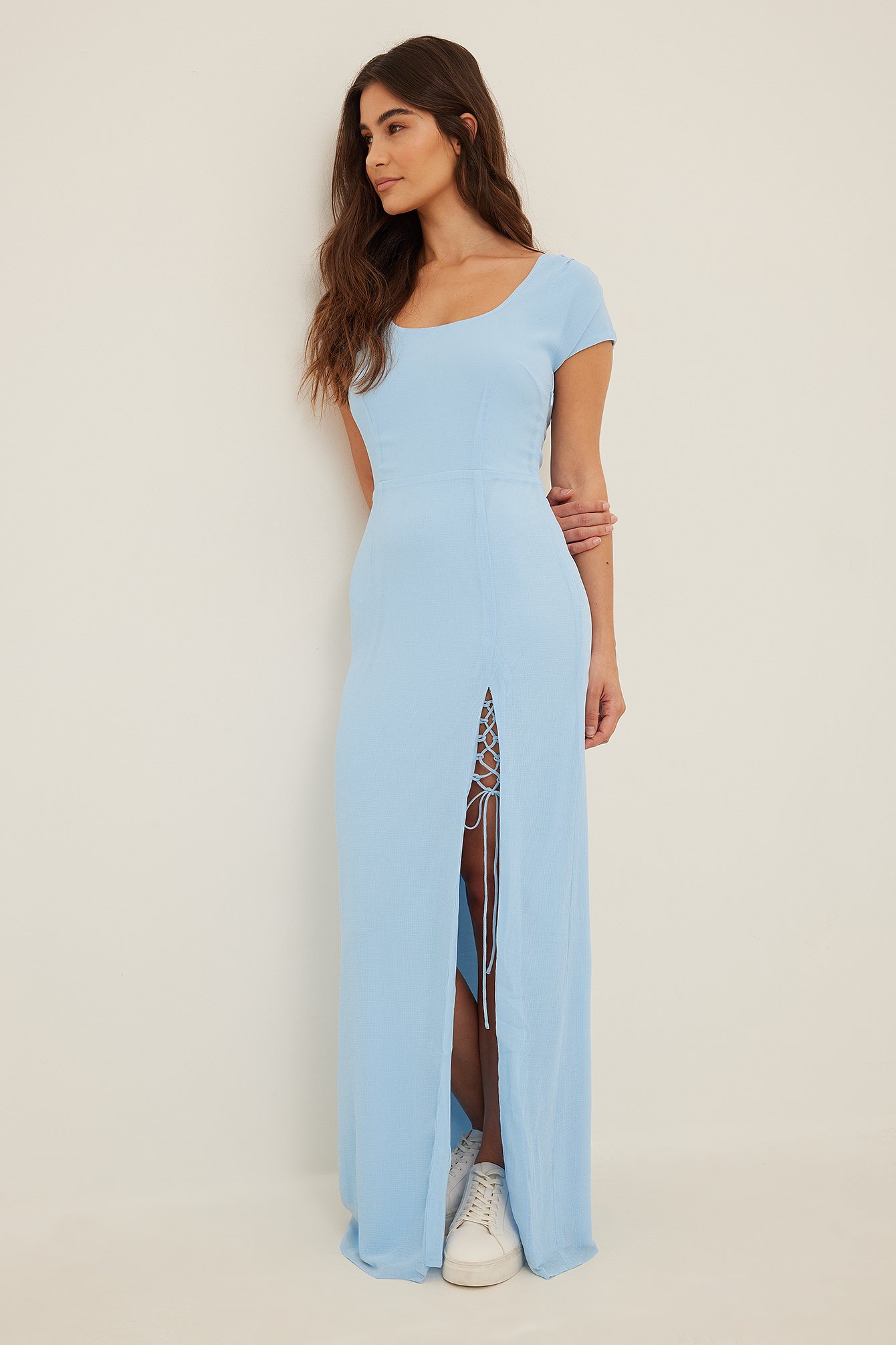 Dusty Blue Lacing Detail Recycled Maxi Dress