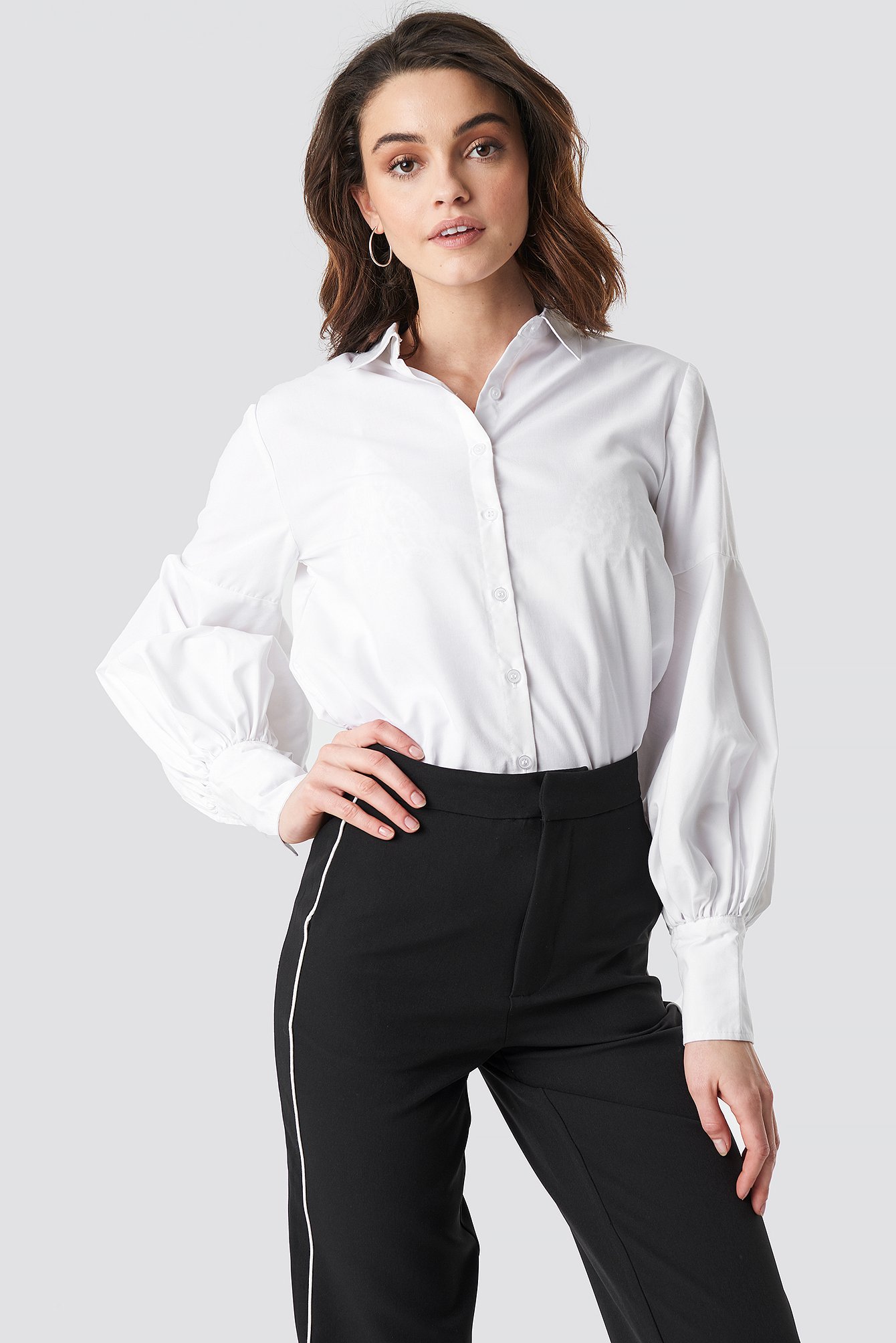 Large Cuff Wide Sleeve Shirt White | NA-KD