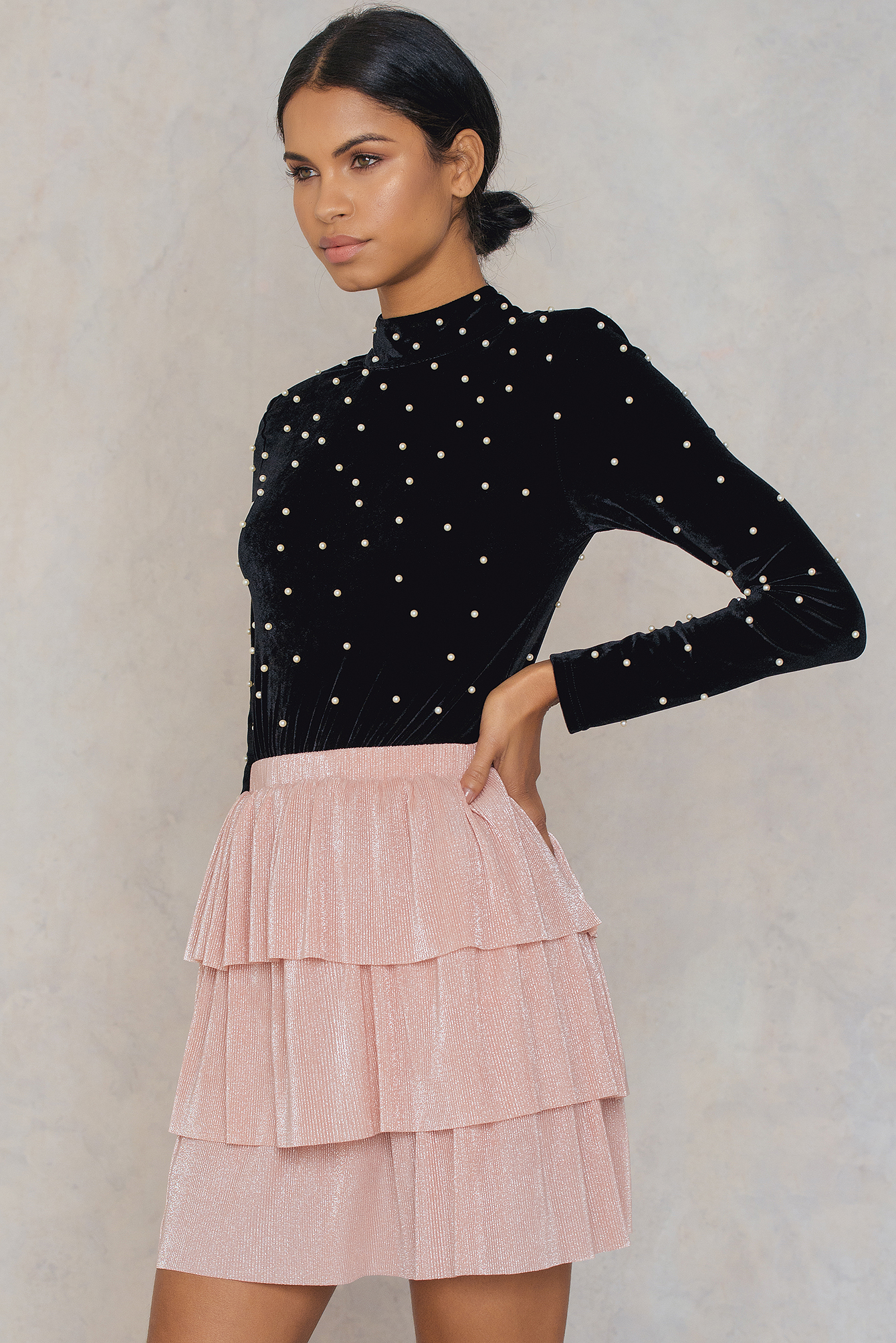 Layer Metallic Mini skirt Pink