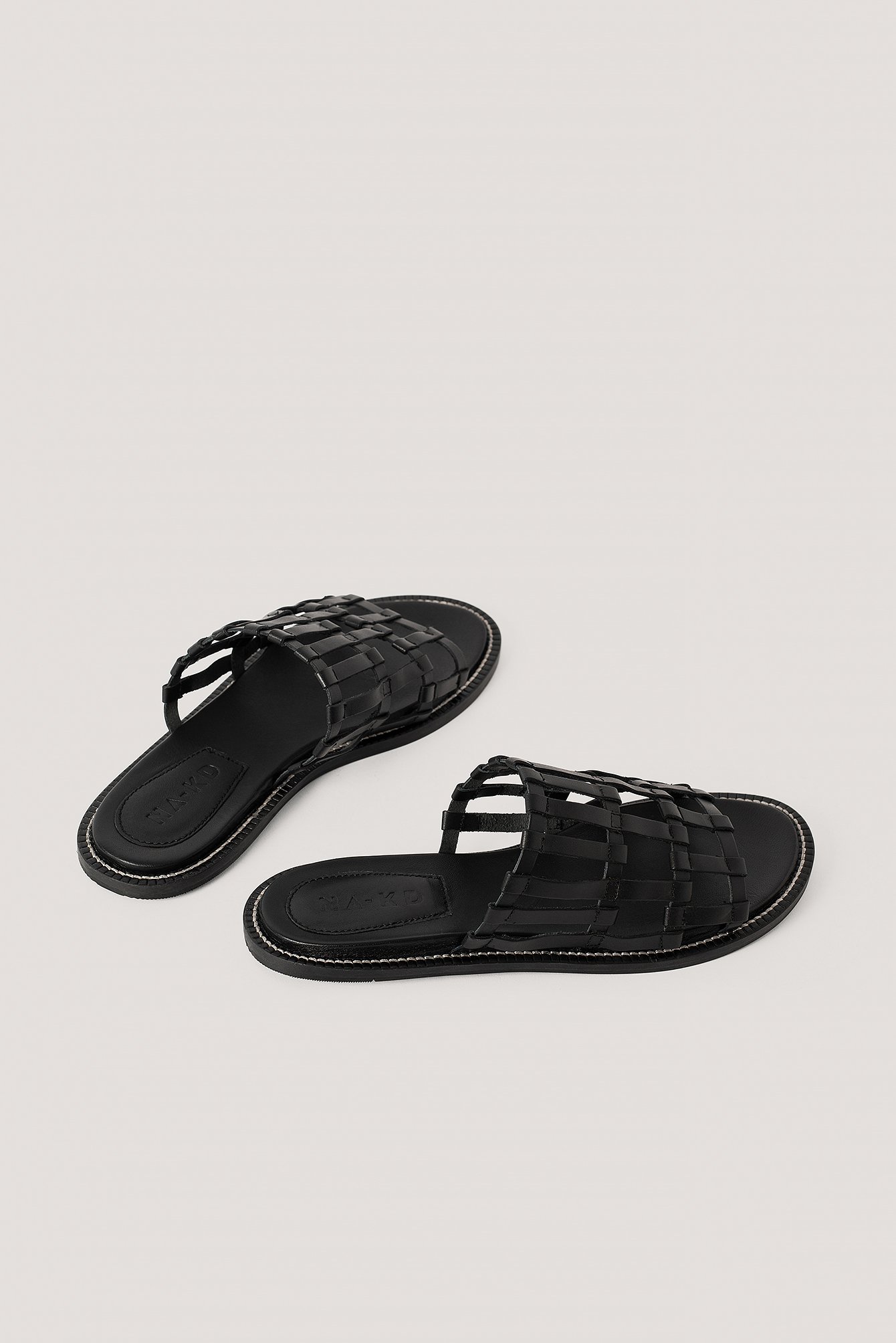 Black Leather Cage Slippers
